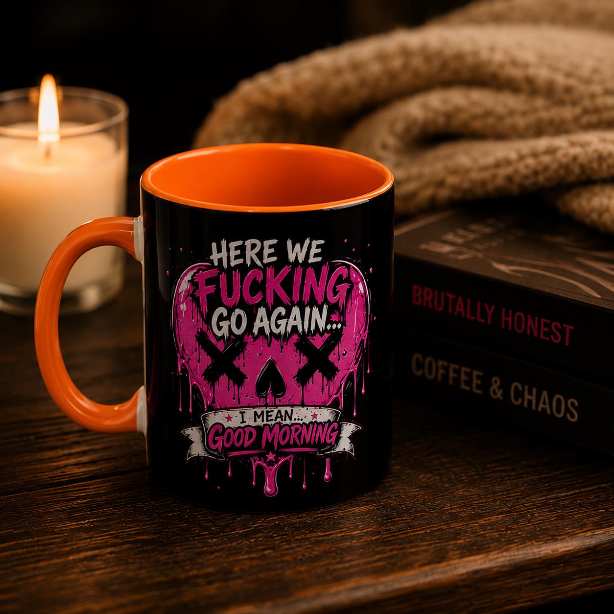Here We Fucking Go Again Coffee Mug/Funny Morning Mug/Goth Coffee Cup/Sarcastic Gift/ Pink Skull Heart Mug/Alternative Aesthetic Drinkware, product image 4