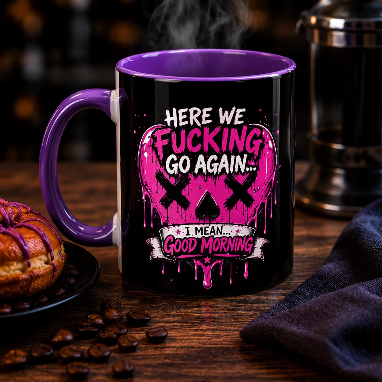 Here We Fucking Go Again Coffee Mug/Funny Morning Mug/Goth Coffee Cup/Sarcastic Gift/ Pink Skull Heart Mug/Alternative Aesthetic Drinkware, product image 6