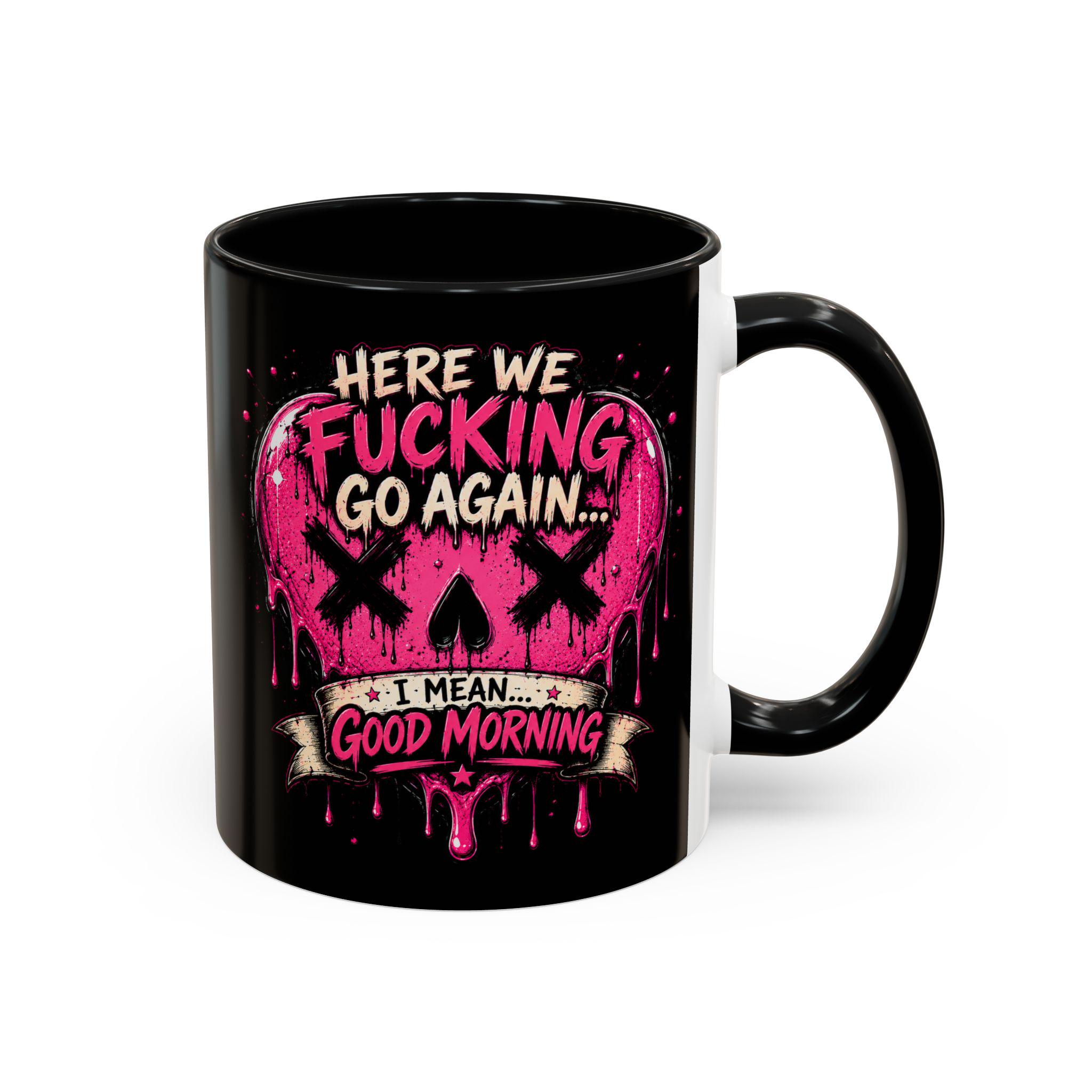 Here We Fucking Go Again Coffee Mug/Funny Morning Mug/Goth Coffee Cup/Sarcastic Gift/ Pink Skull Heart Mug/Alternative Aesthetic Drinkware, product image 7