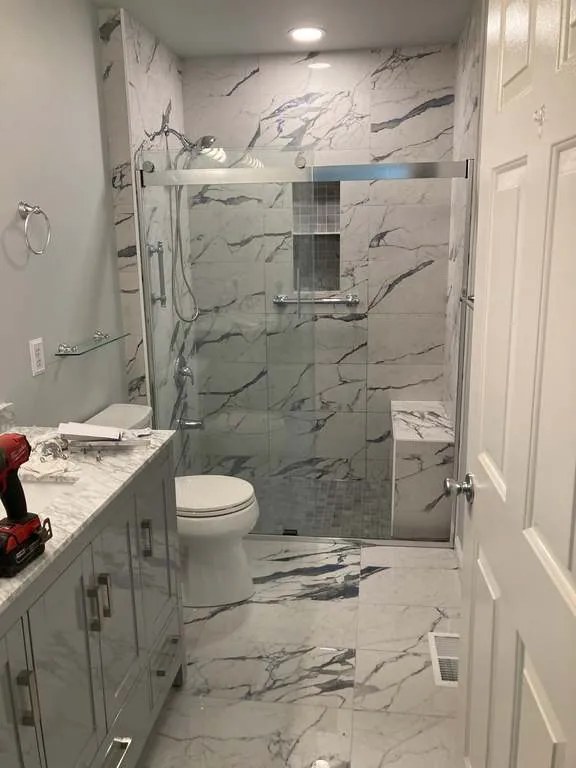 Finished marble shower renovation