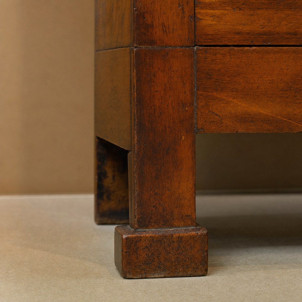 Straight antique furniture leg ending in a simple block foot
