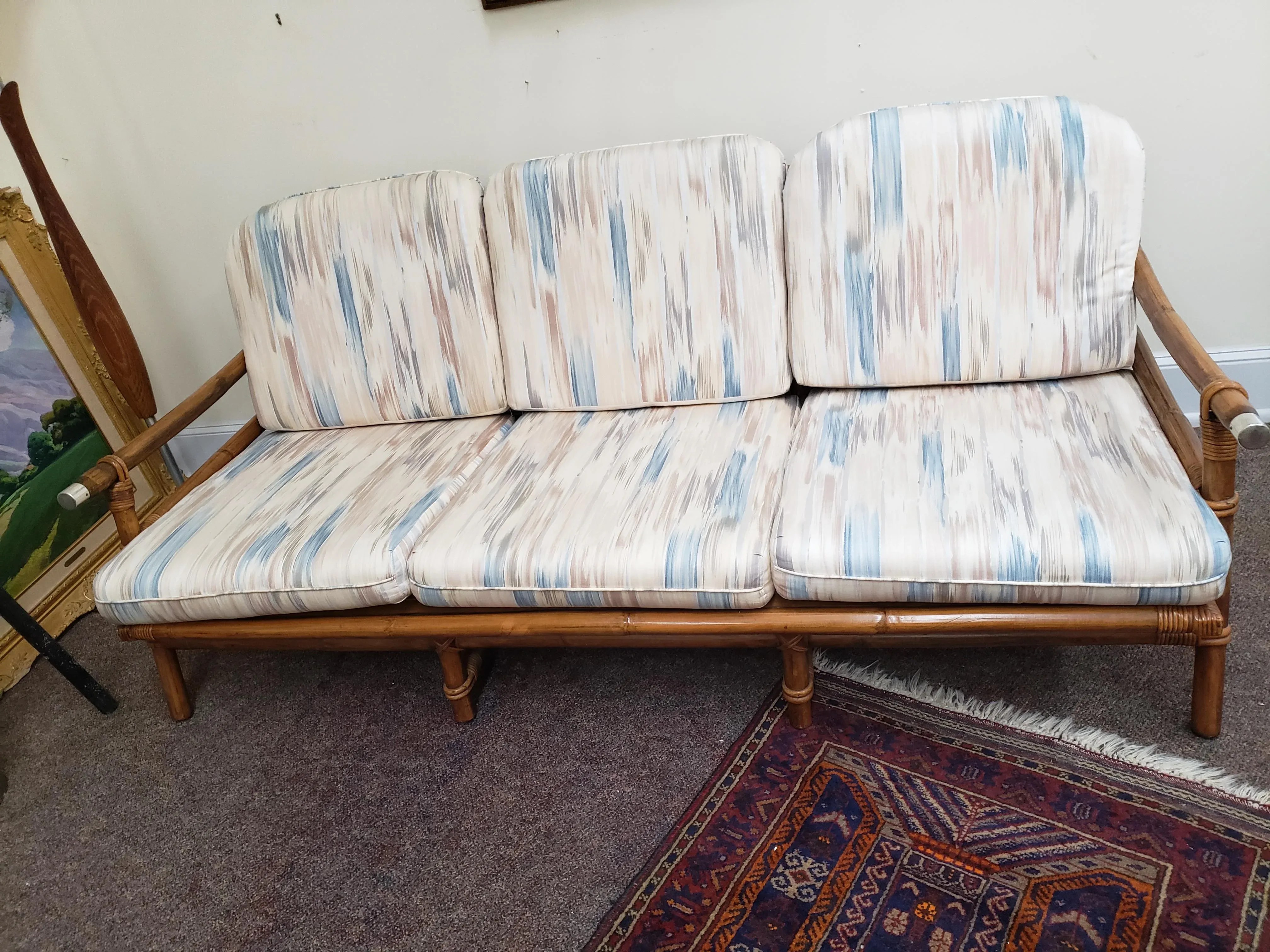 1950s Vintage John Wisner Ficks Reed Co. Far Horizon Rattan Sofa, detail 2