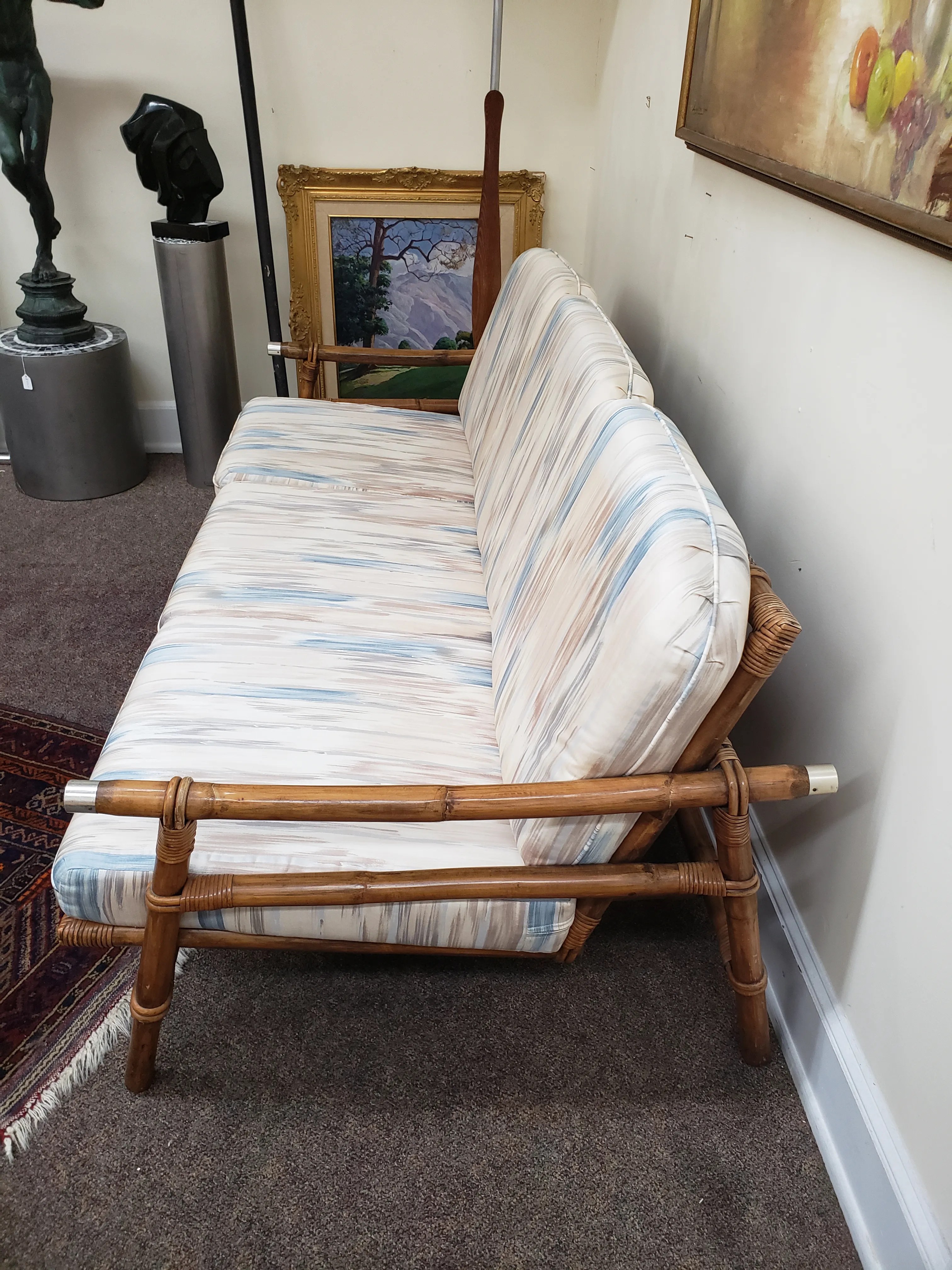 1950s Vintage John Wisner Ficks Reed Co. Far Horizon Rattan Sofa, detail 3