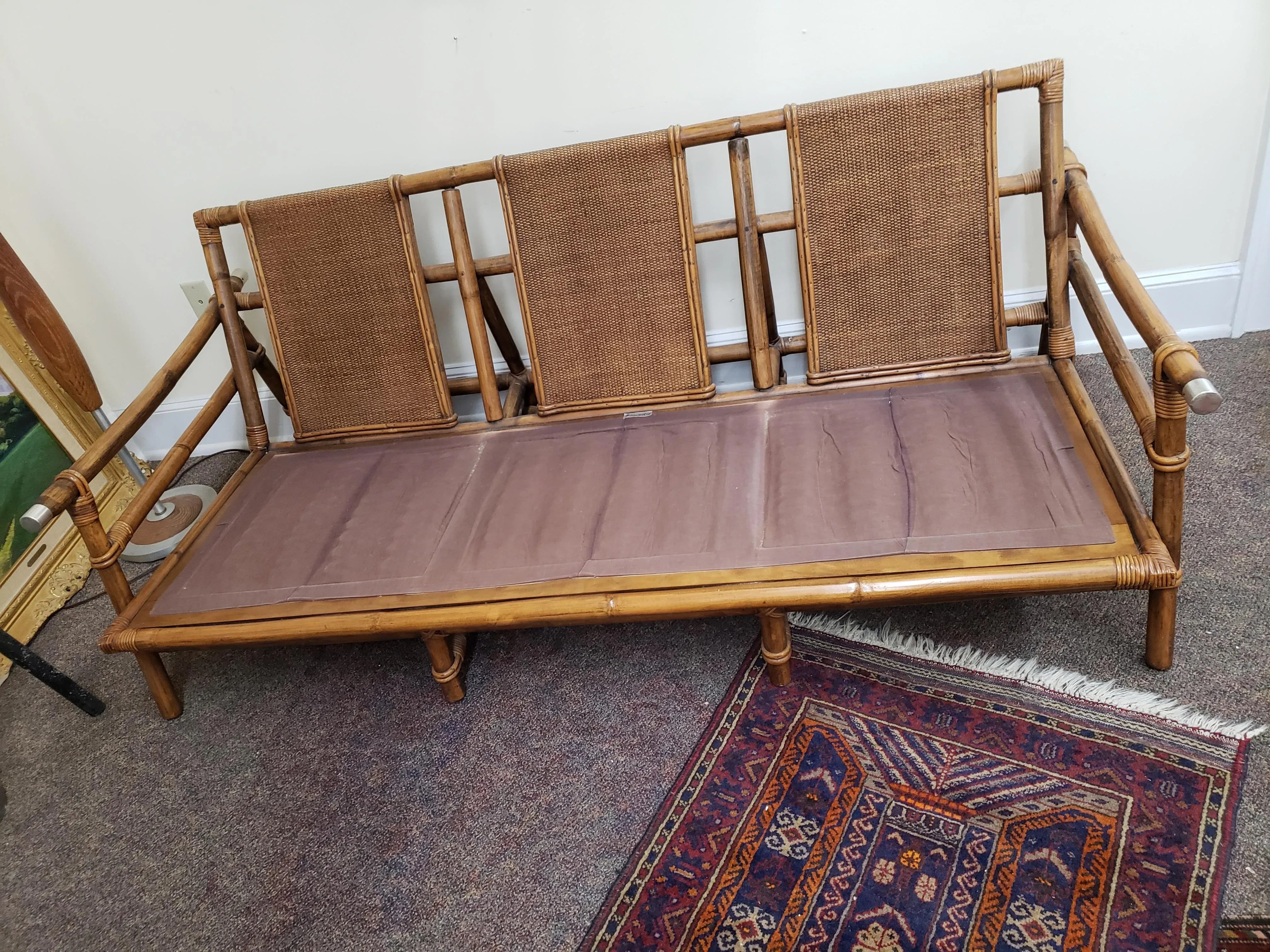 1950s Vintage John Wisner Ficks Reed Co. Far Horizon Rattan Sofa, detail 5