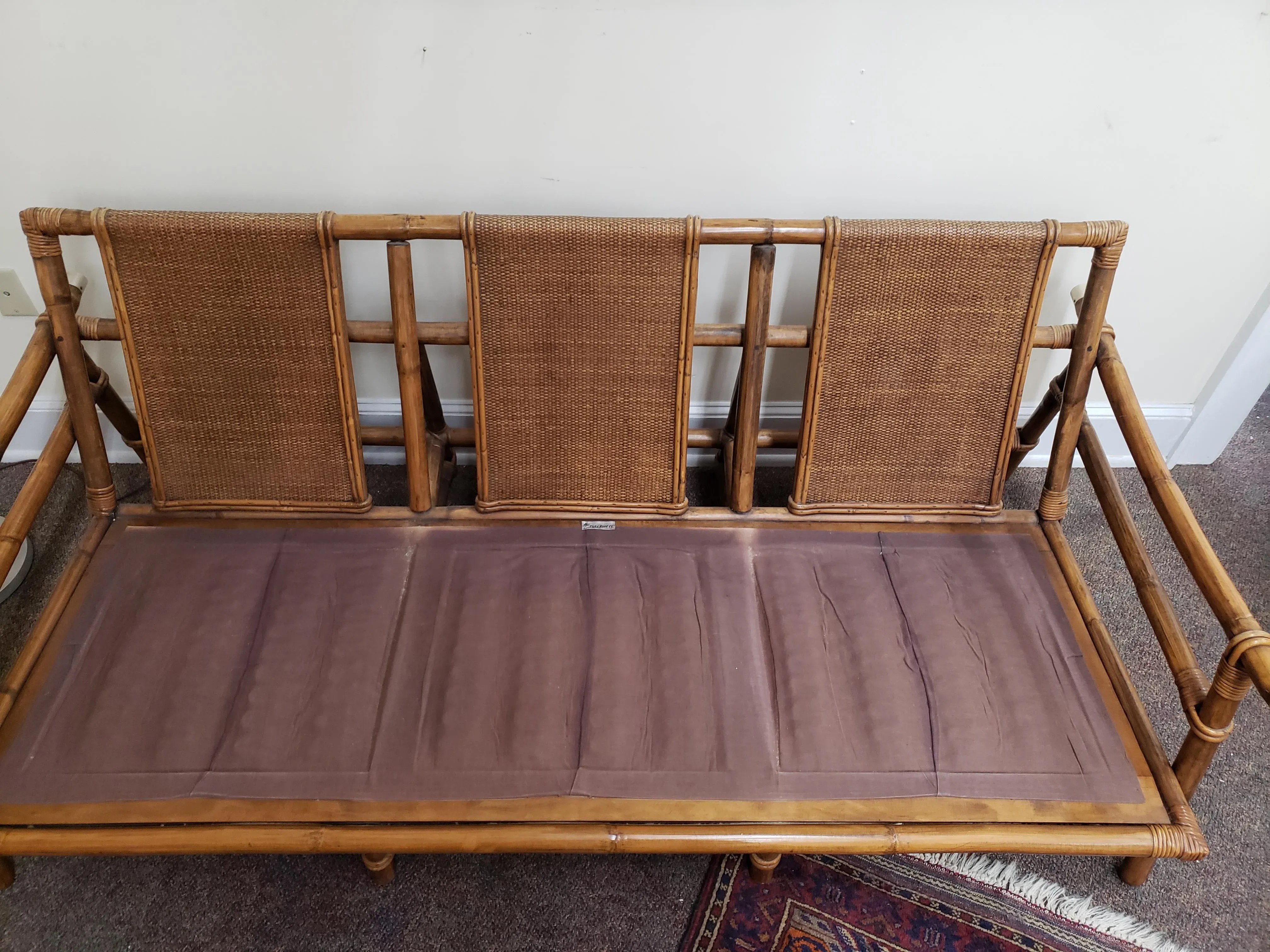 1950s Vintage John Wisner Ficks Reed Co. Far Horizon Rattan Sofa, detail 6