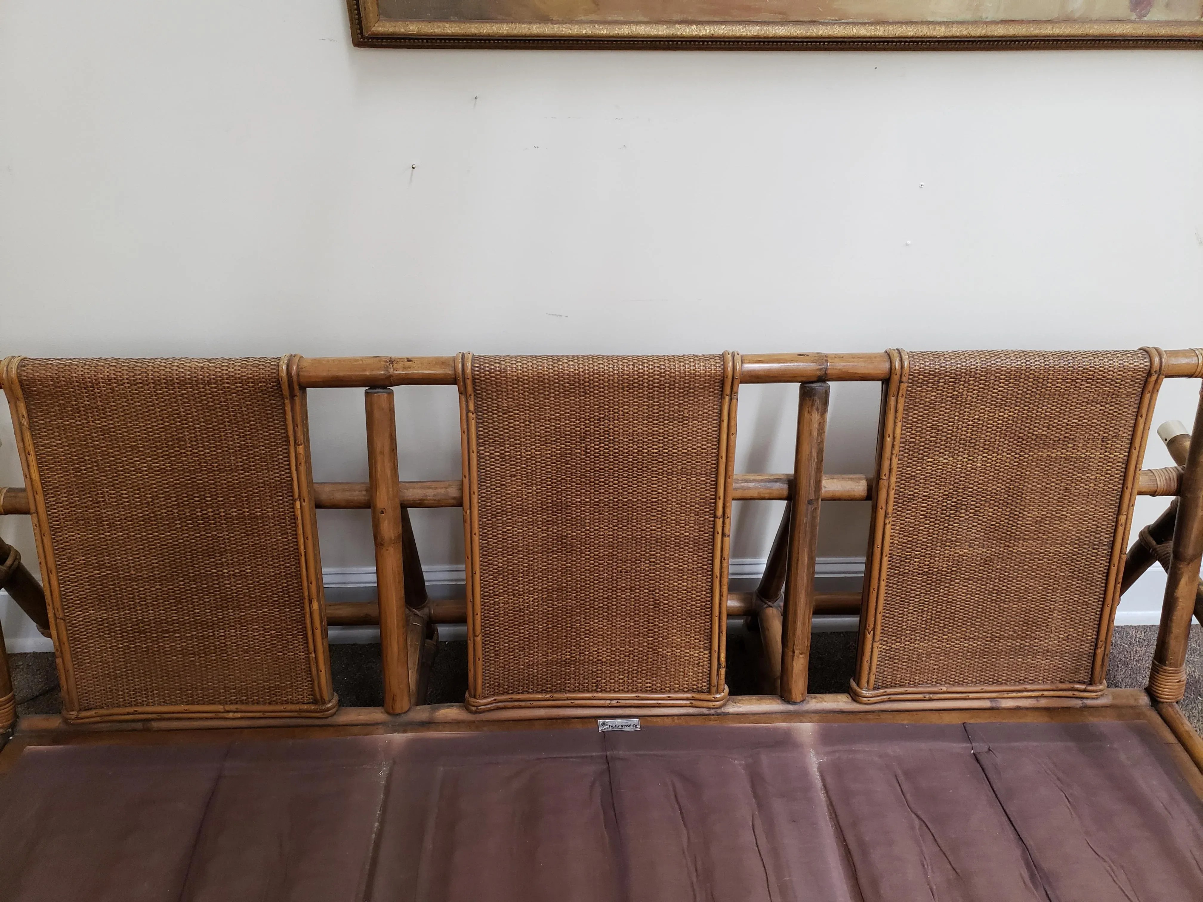 1950s Vintage John Wisner Ficks Reed Co. Far Horizon Rattan Sofa, detail 7