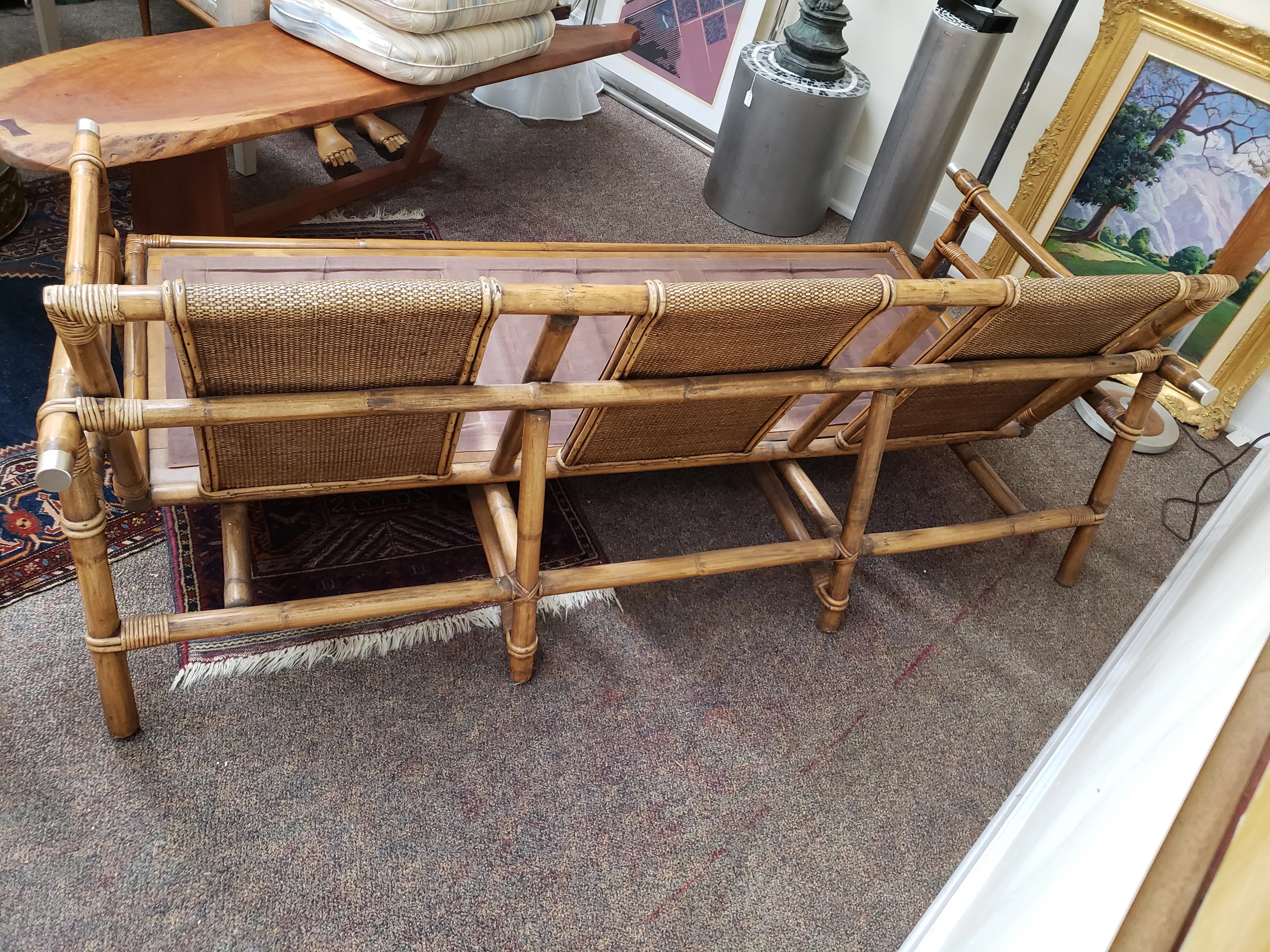1950s Vintage John Wisner Ficks Reed Co. Far Horizon Rattan Sofa, detail 9
