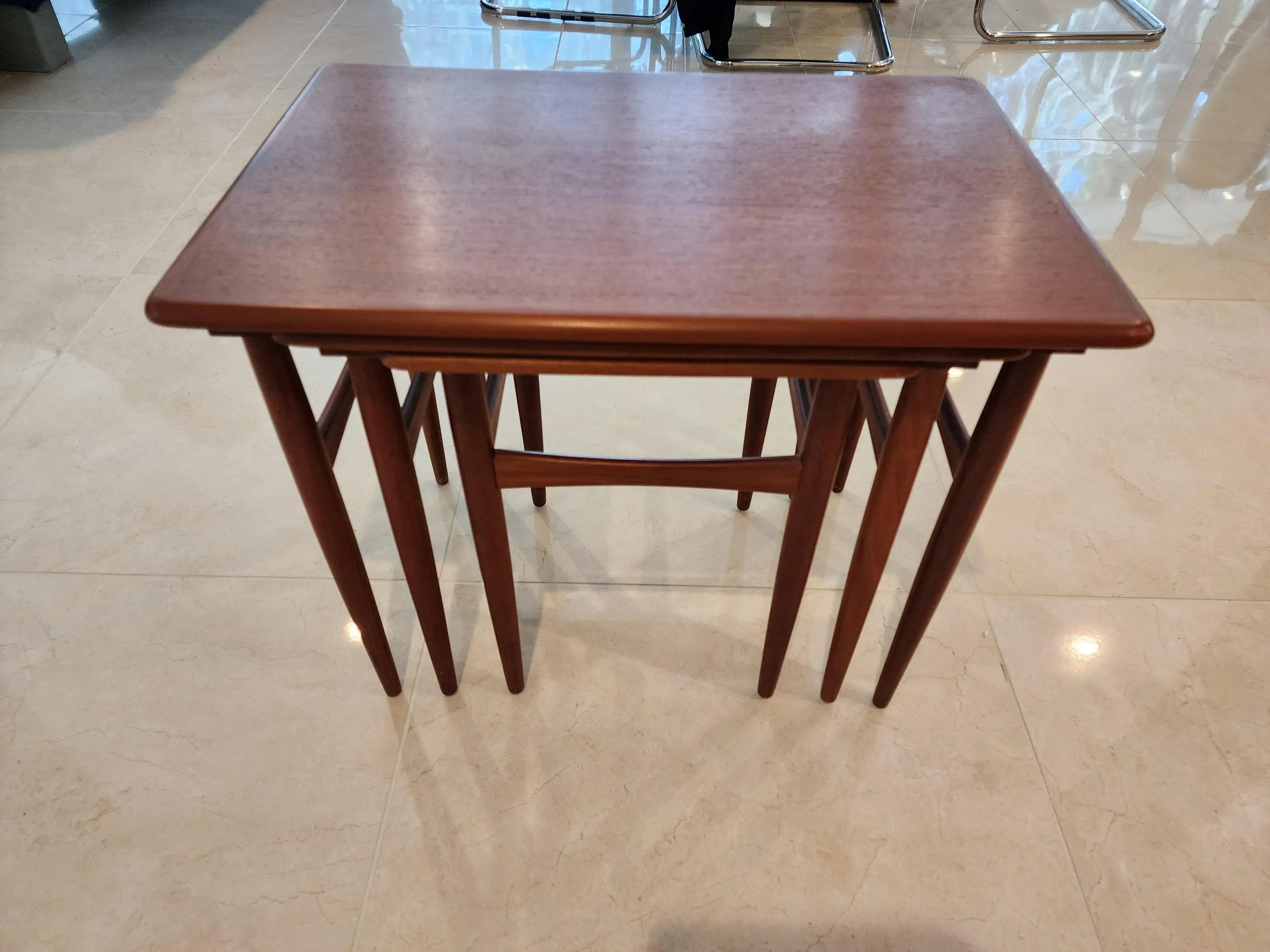 1960 Danish Teak Nesting Tables Set of Three, detail 10