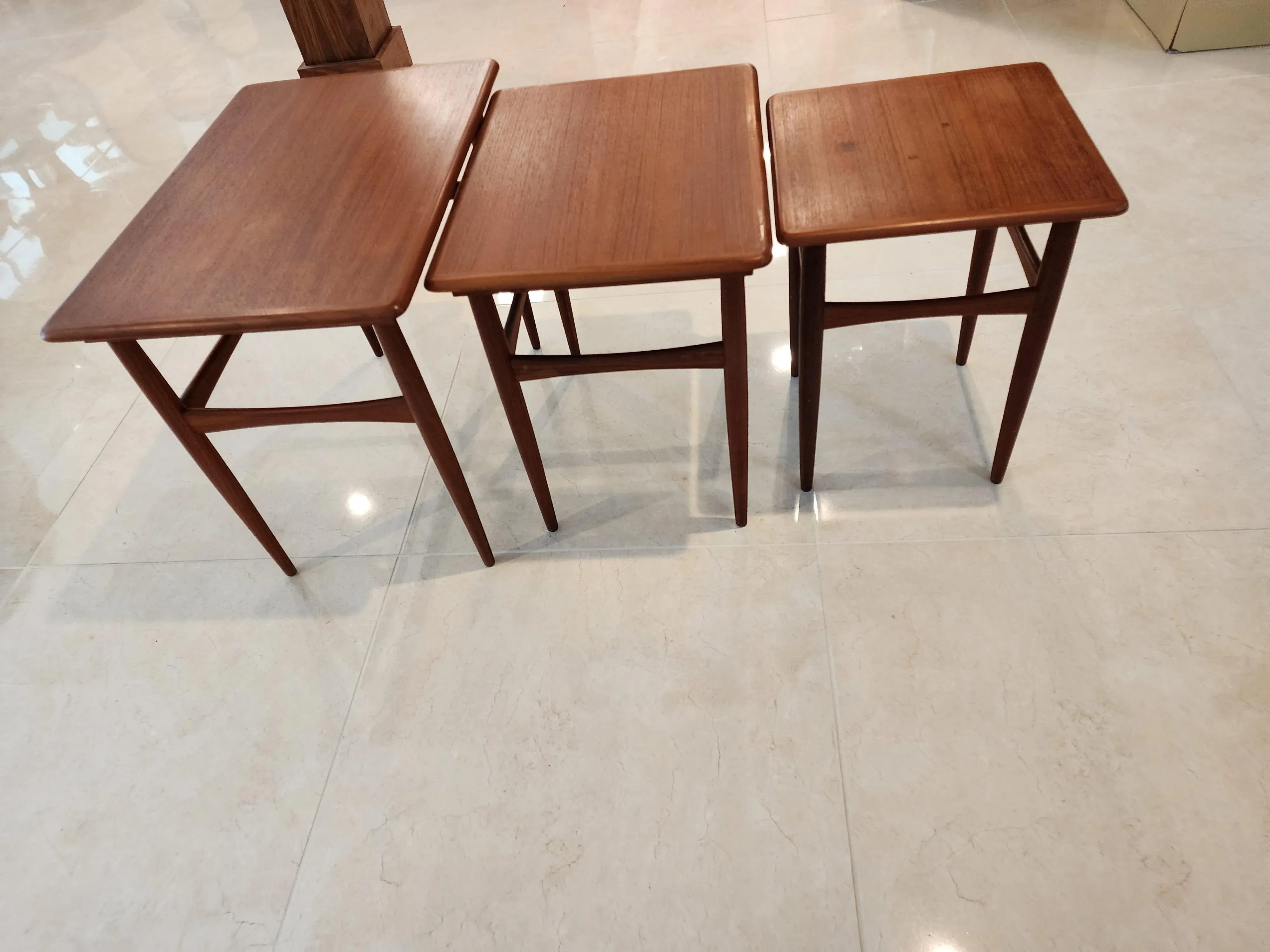 1960 Danish Teak Nesting Tables Set of Three, detail 2