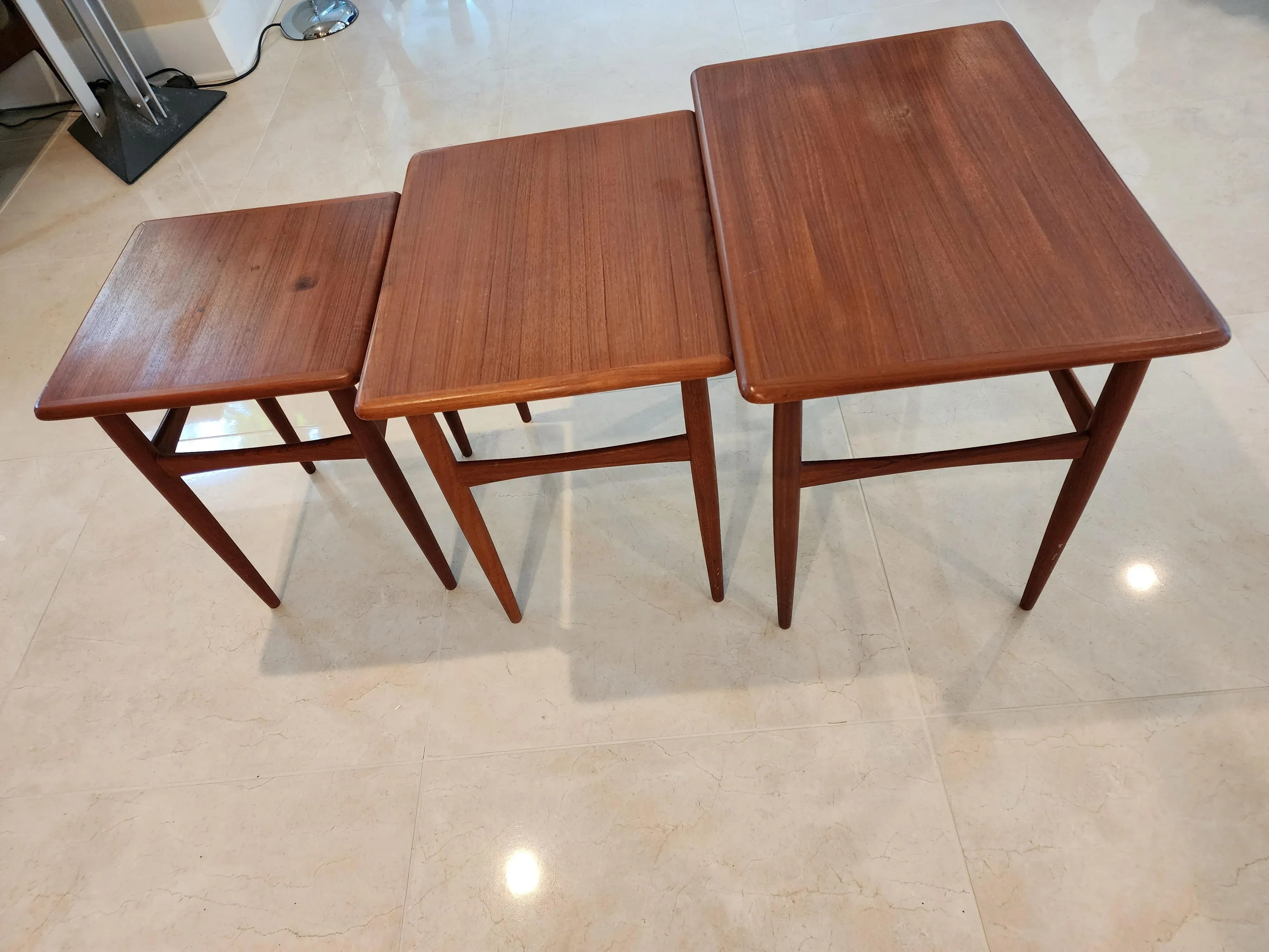 1960 Danish Teak Nesting Tables Set of Three, detail 3