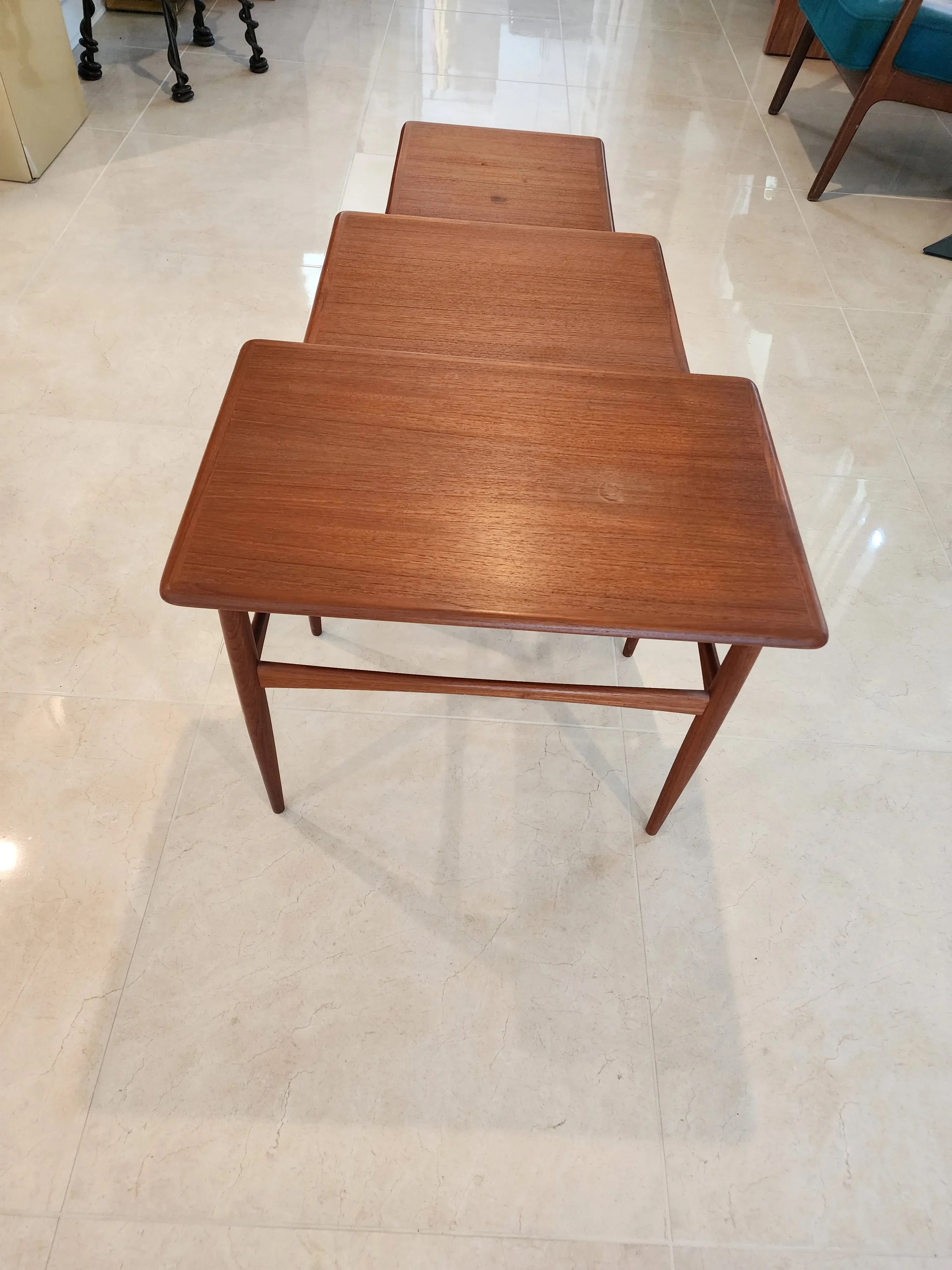 1960 Danish Teak Nesting Tables Set of Three, detail 4