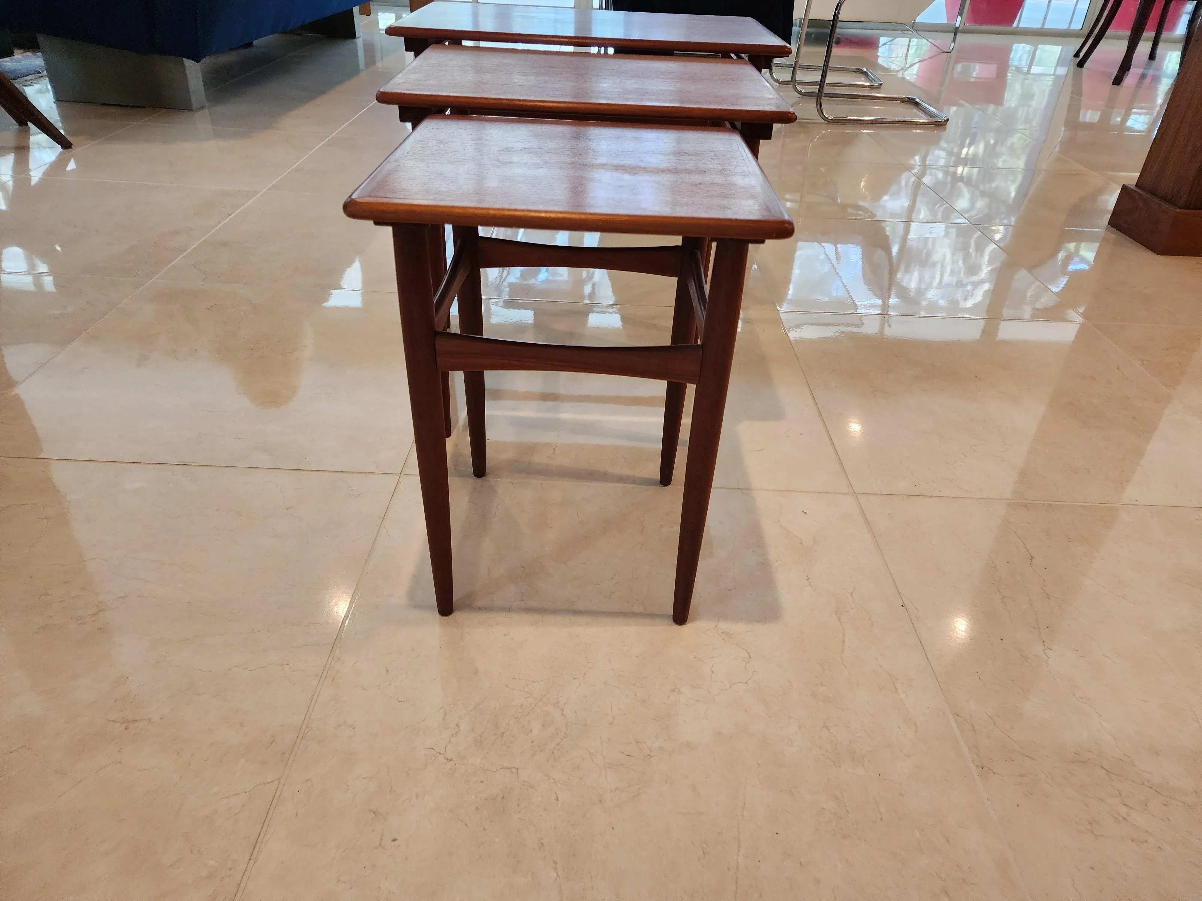 1960 Danish Teak Nesting Tables Set of Three, detail 5