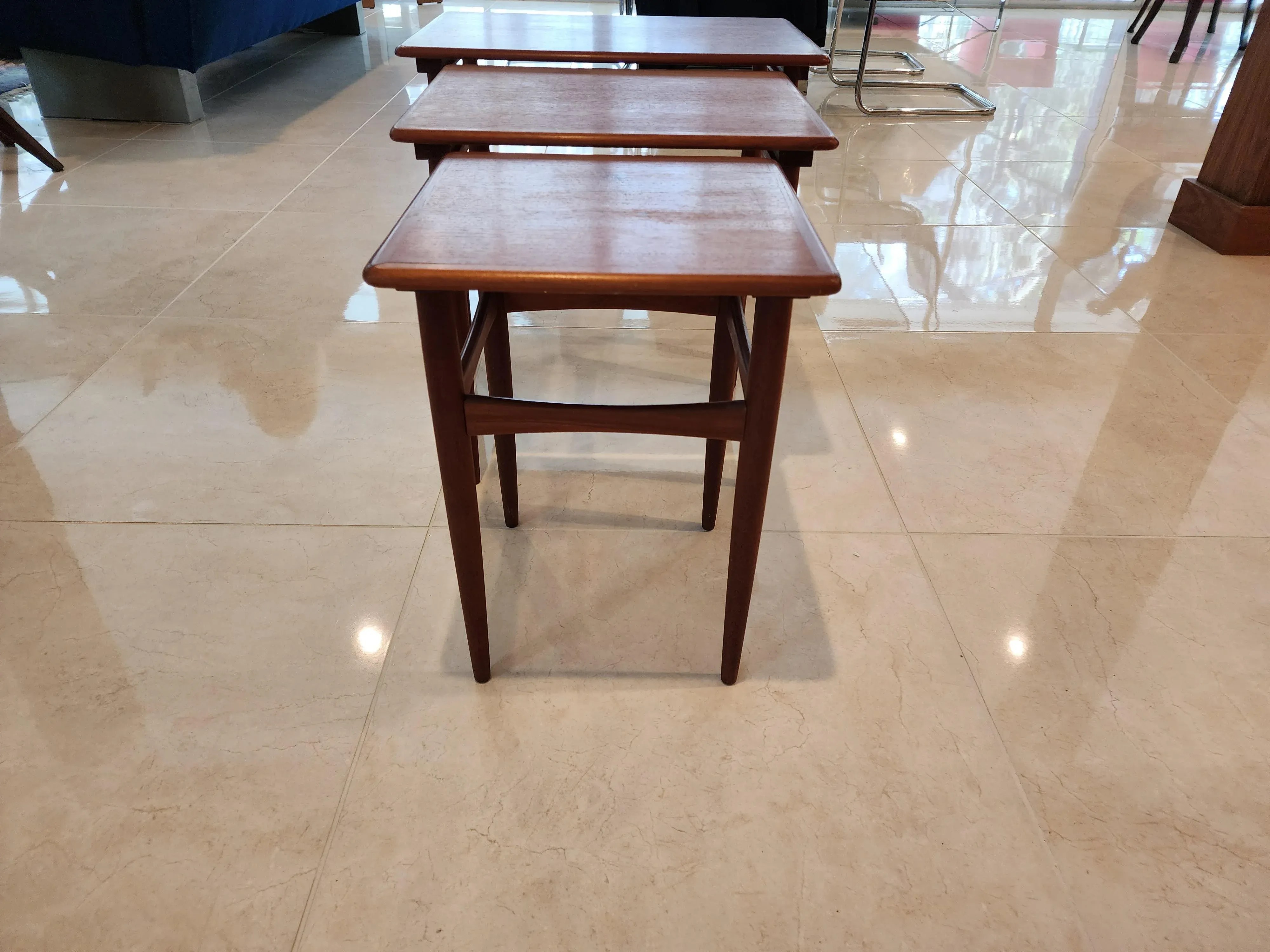 1960 Danish Teak Nesting Tables Set of Three, detail 6