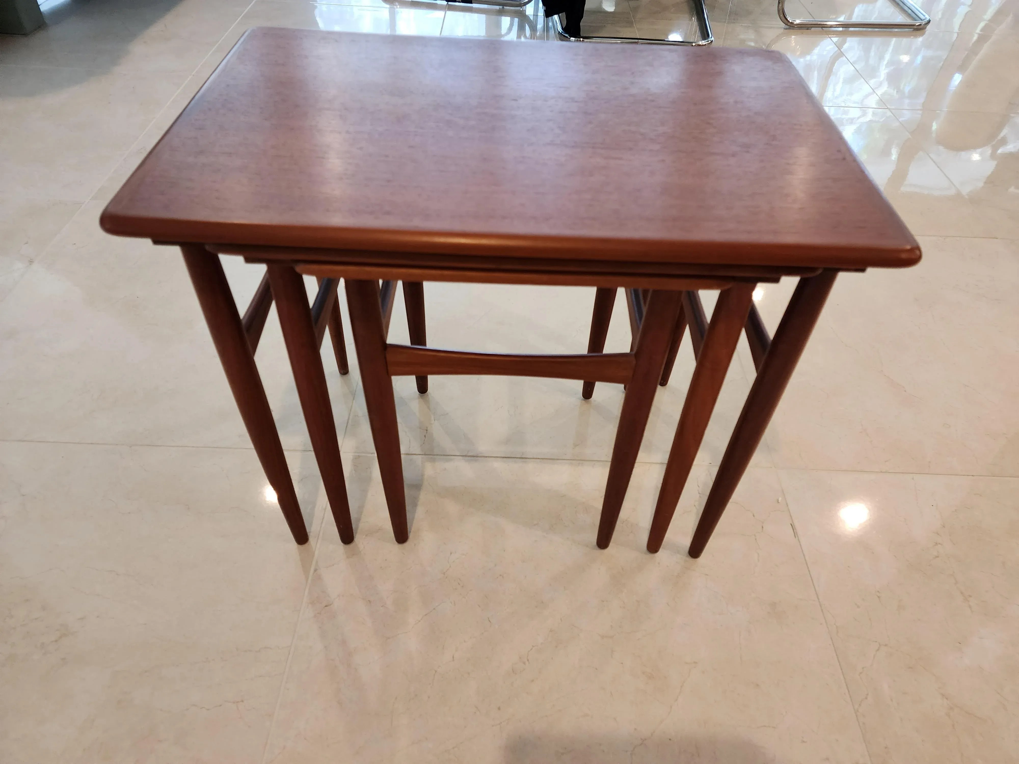 1960 Danish Teak Nesting Tables Set of Three, detail 8