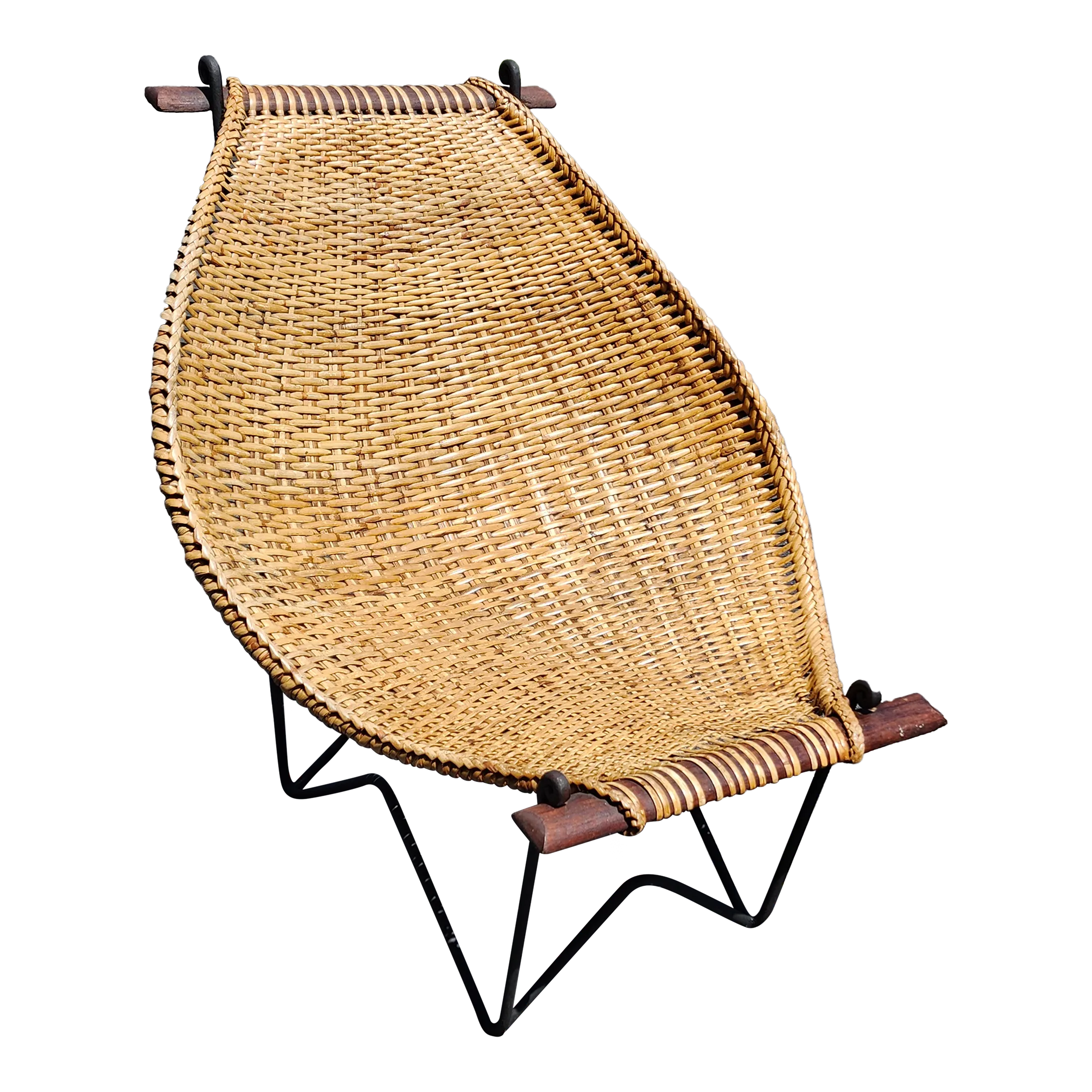 1960s John Risley Iron and Cane Lounge Sling Chair