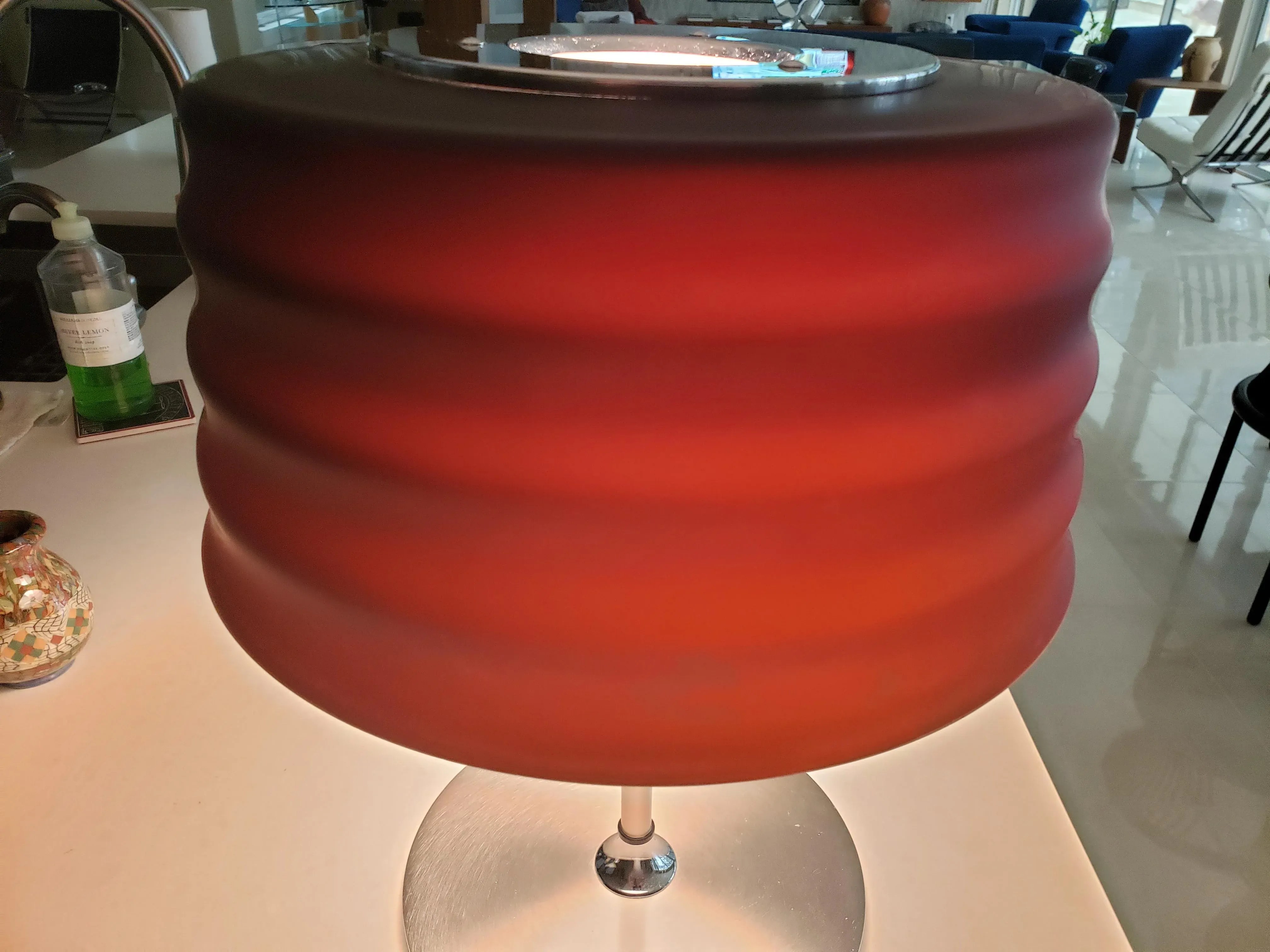 1970s Mid-Century Modern Italy Steel Table Lamp With Glass Shade, detail 6