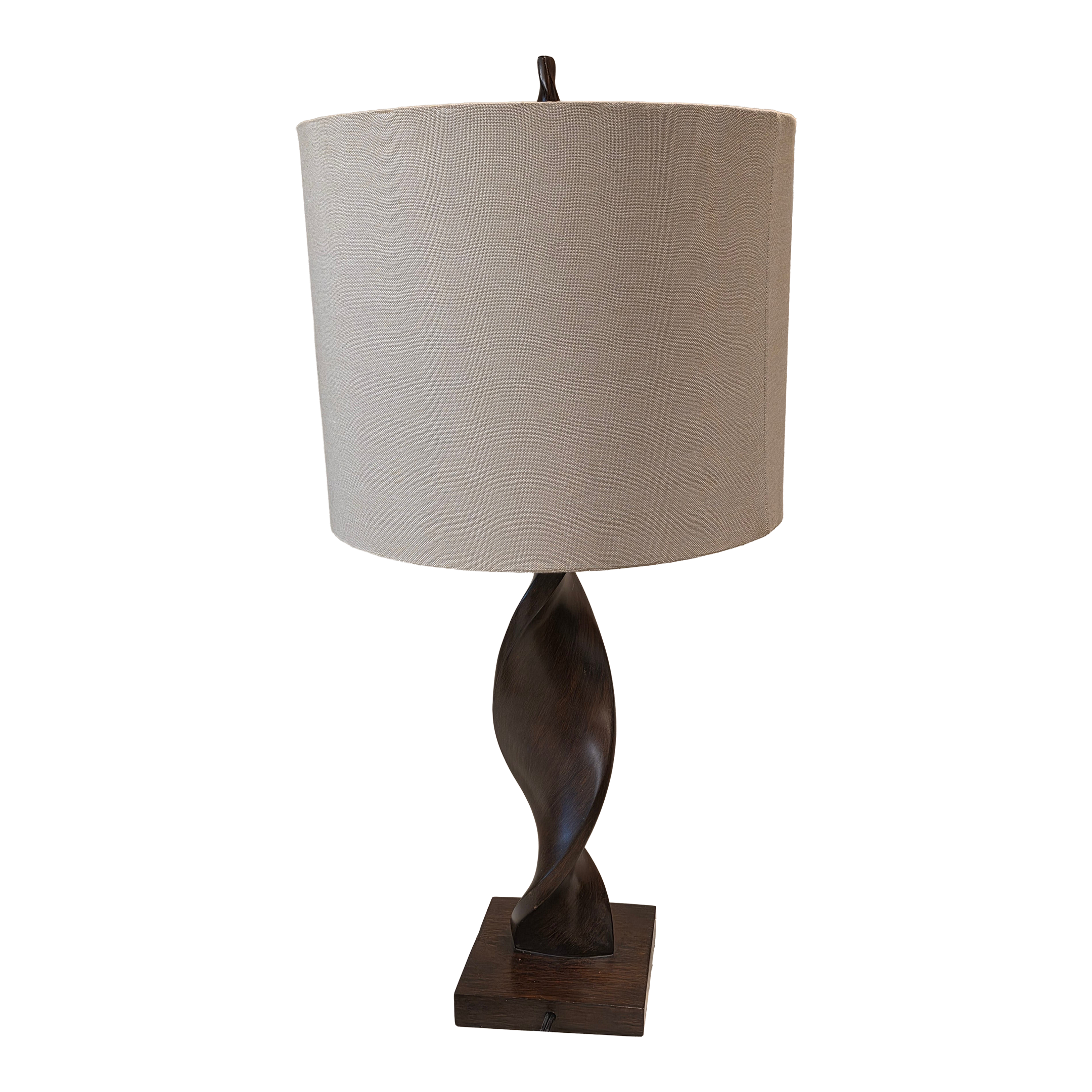 1970s Mid Century Modern Organic Twisted Wood Table Lamp & Shade
