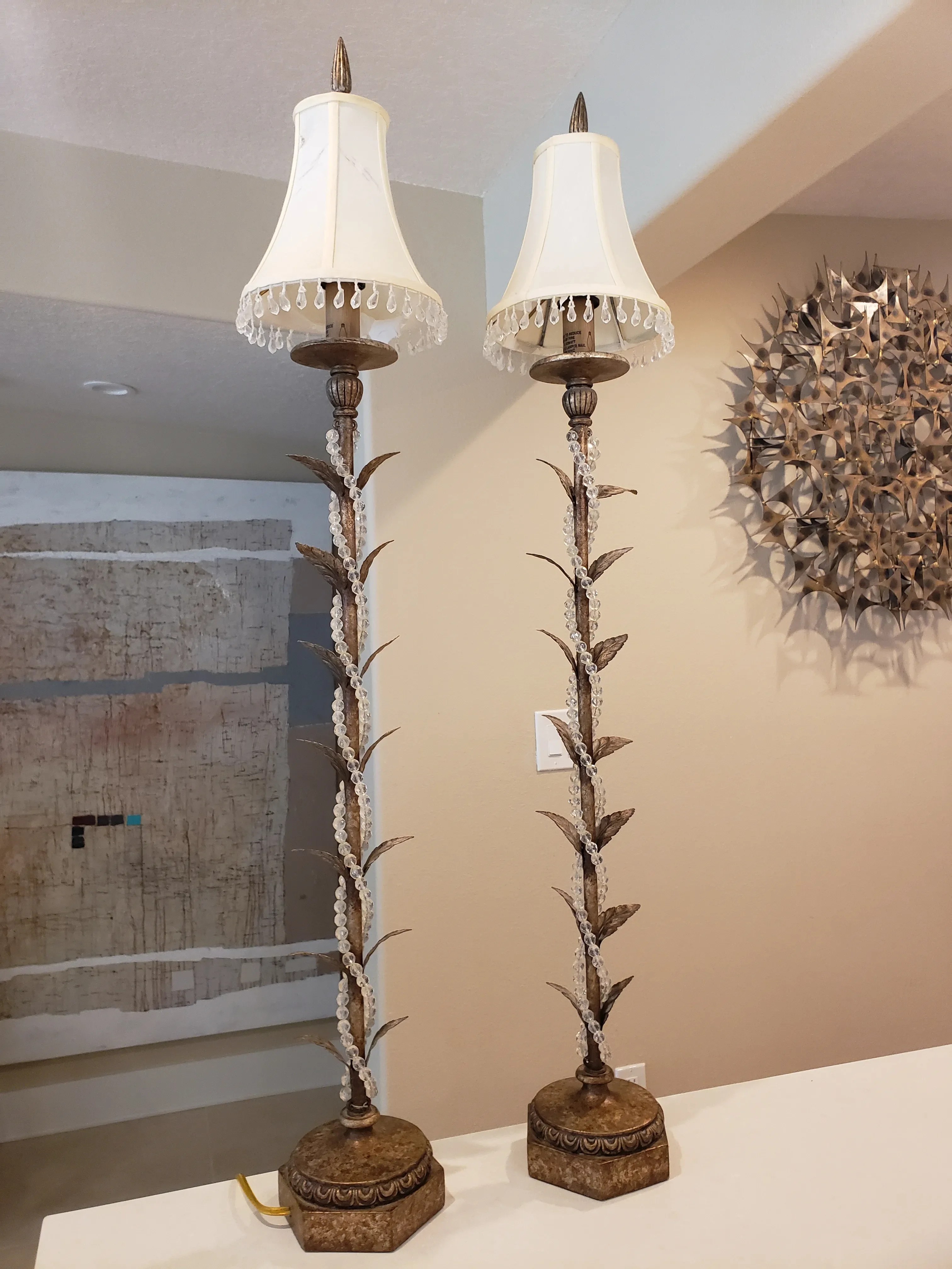 1980s Fine Art Lamps in Organic Floral and Crystal Motif - a Pair, detail 8