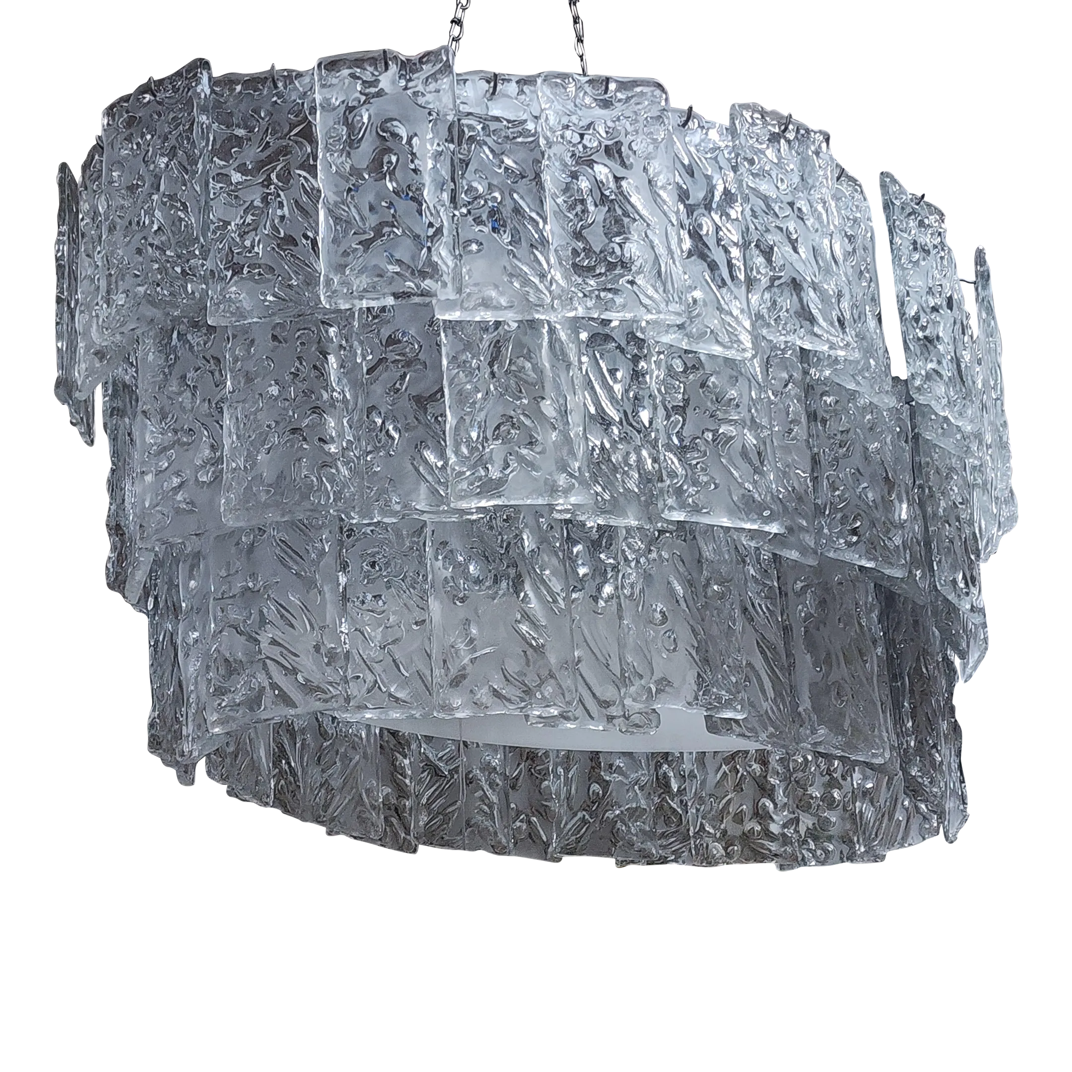 1980s Oval Hammered Strip "Listelli" Chandelier by Simoeng in Mid-Century Modern Style