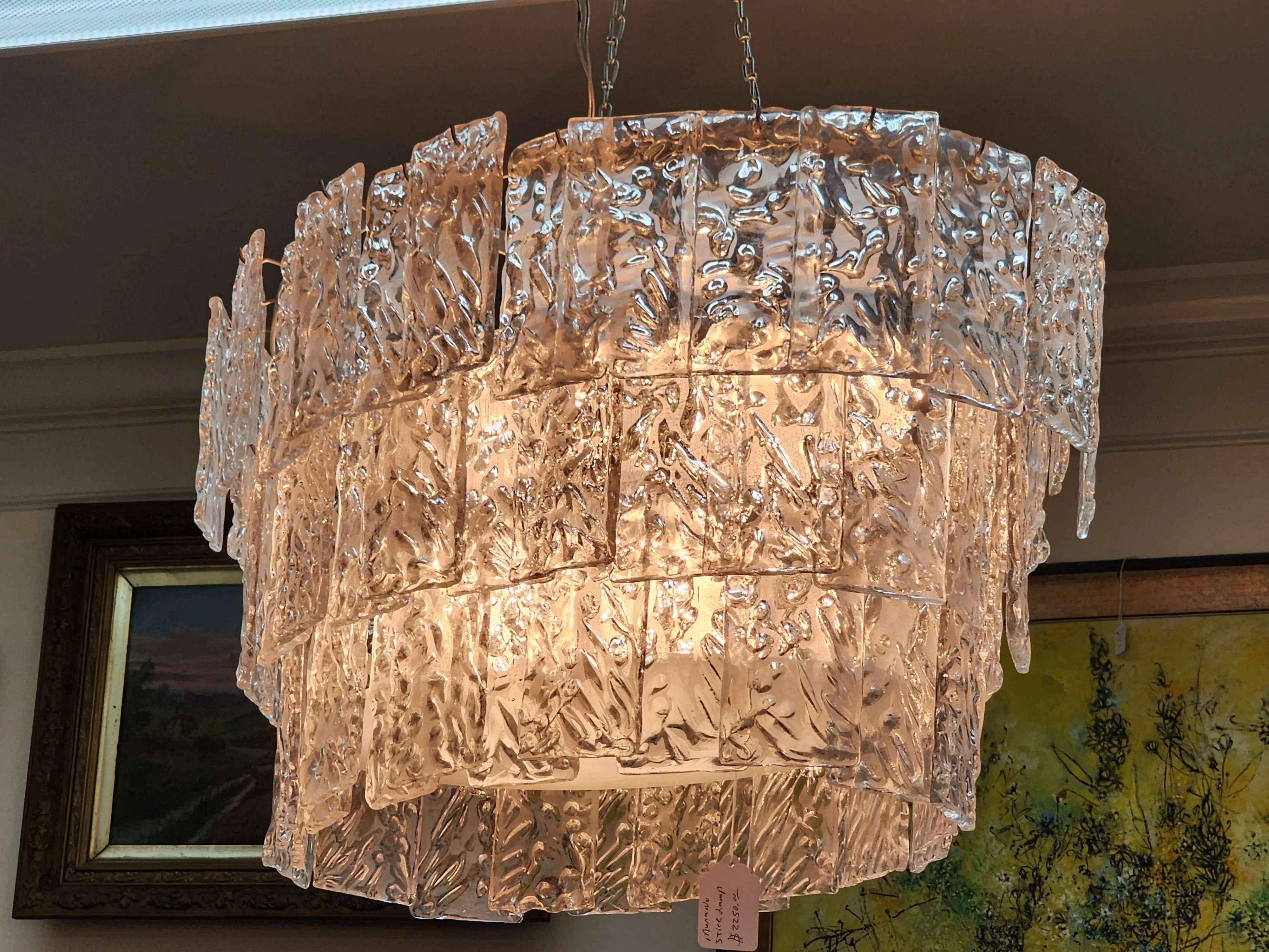 1980s Oval Hammered Strip "Listelli" Chandelier by Simoeng in Mid-Century Modern Style, detail 6