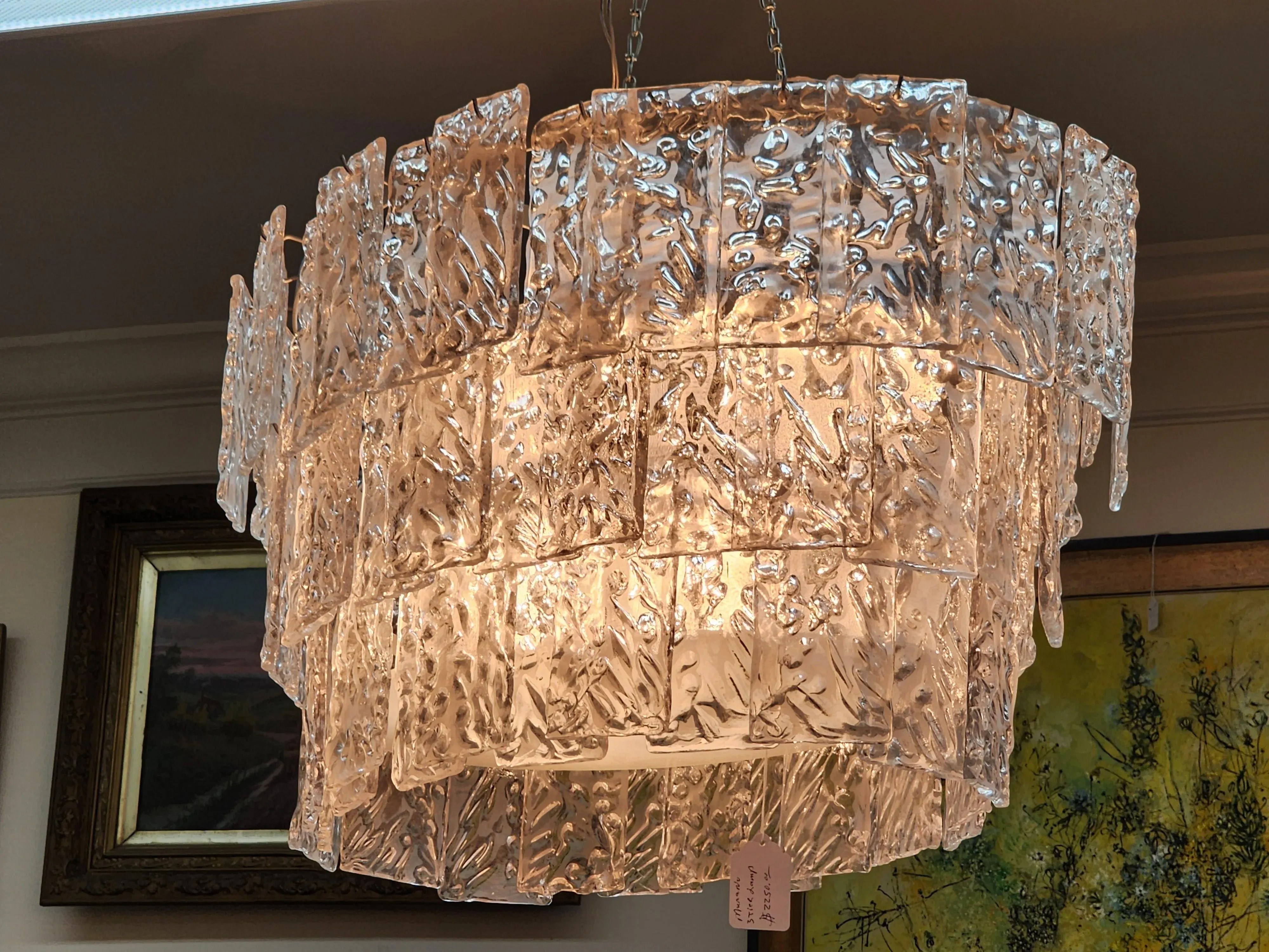 1980s Oval Hammered Strip "Listelli" Chandelier by Simoeng in Mid-Century Modern Style, detail 7