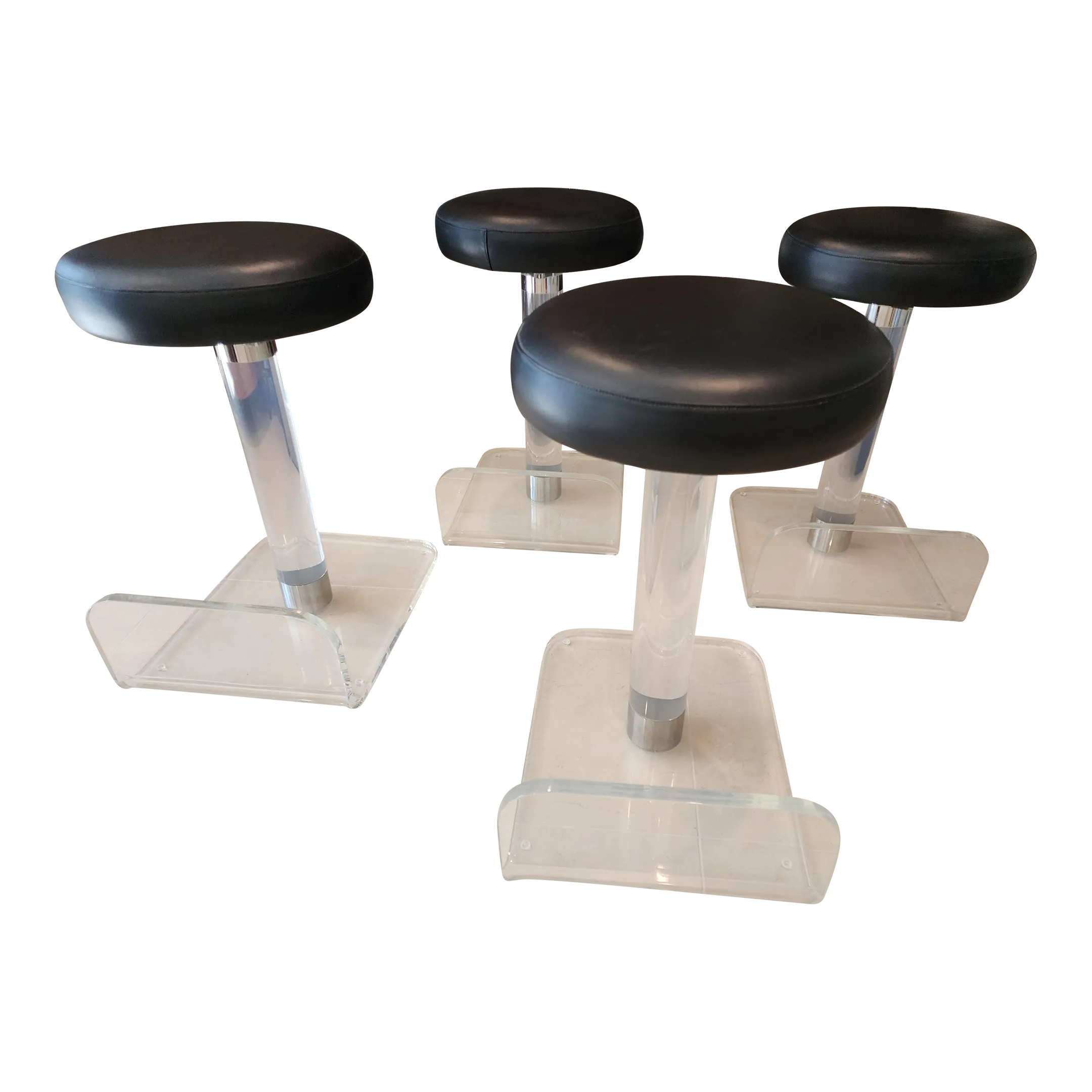 1980s Set of 4 Mid Century Modern Lucite Bar Stools