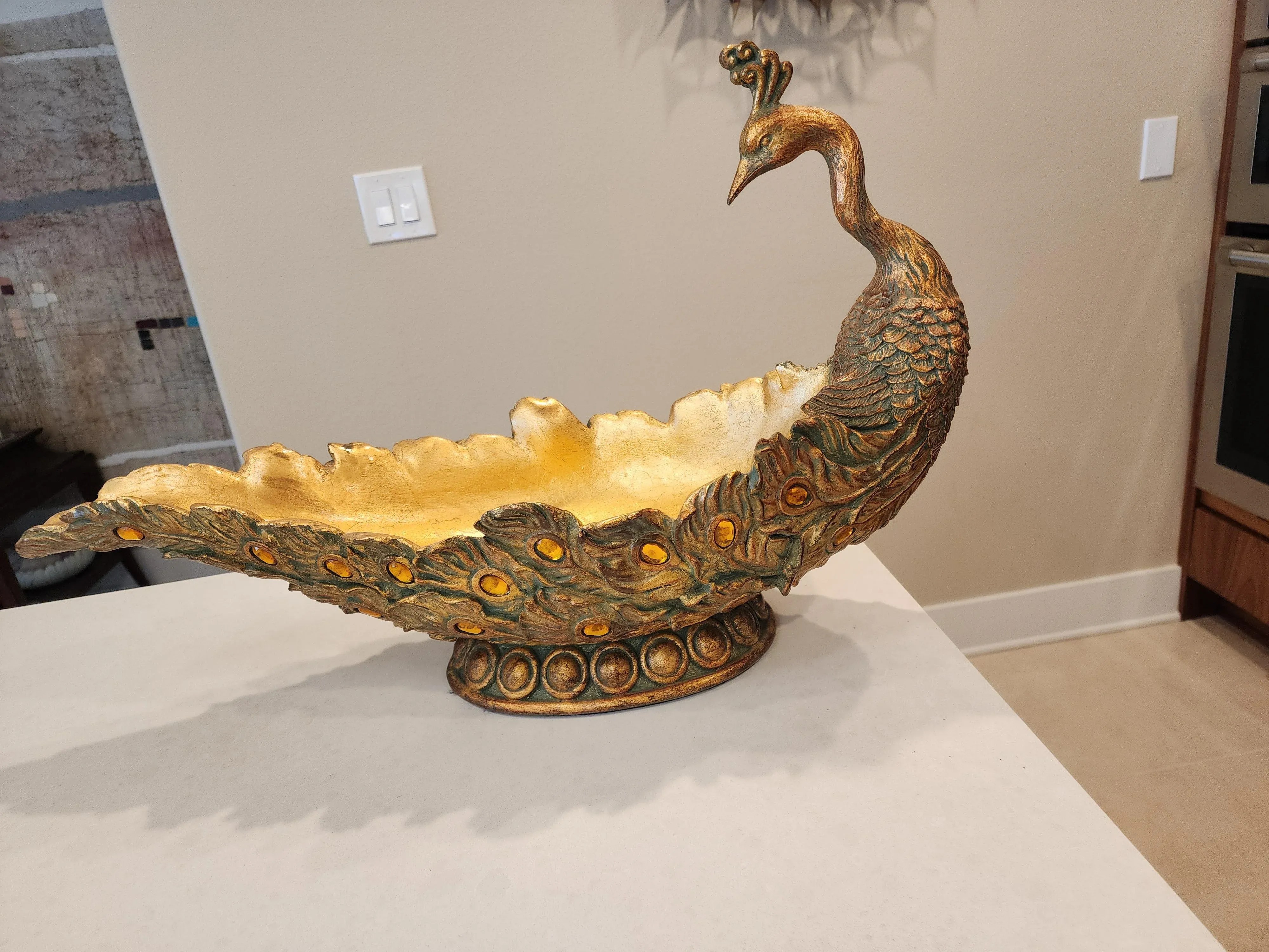 1980s Vintage Peacock Centerpiece Bowl, detail 2