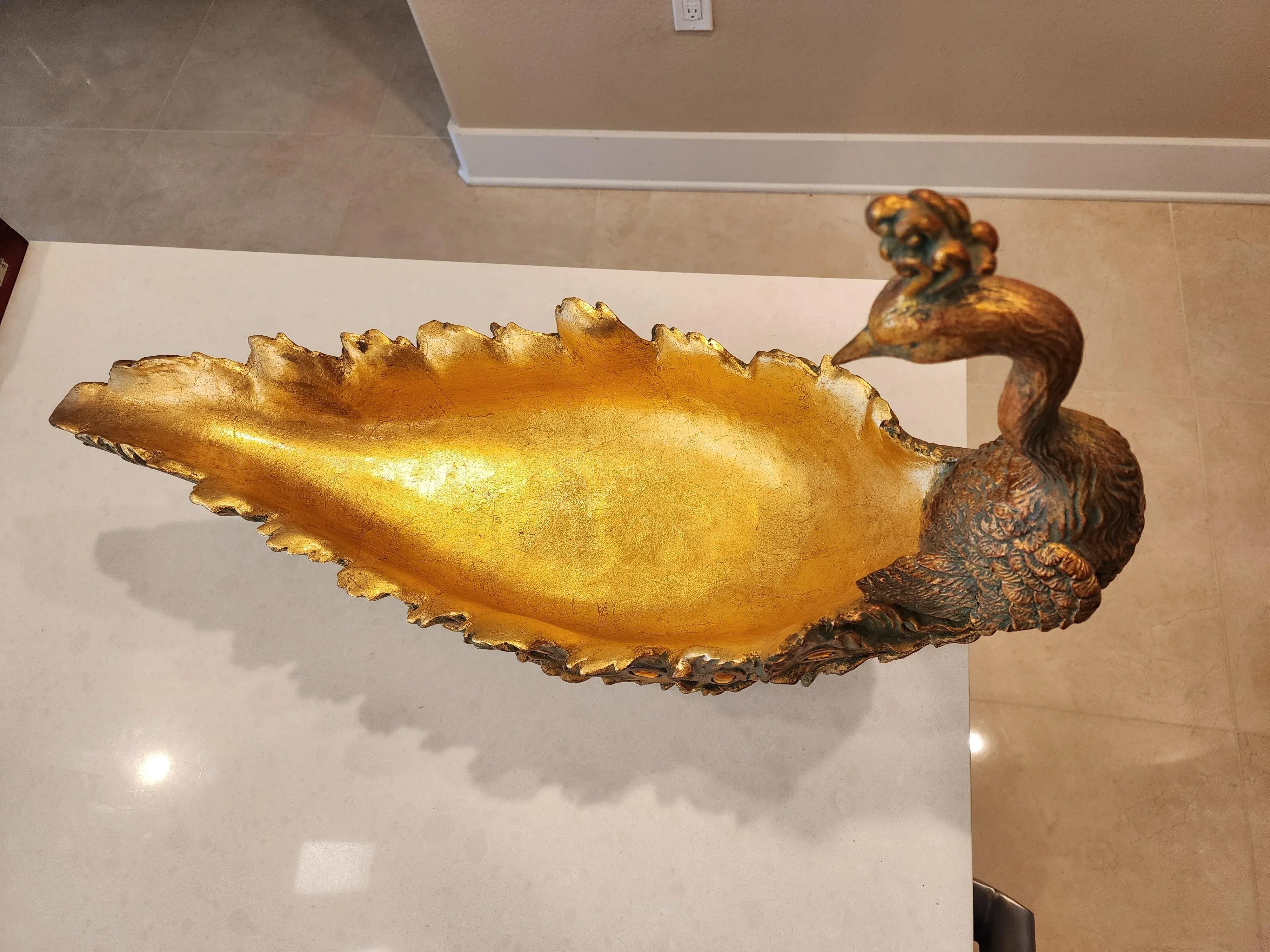 1980s Vintage Peacock Centerpiece Bowl, detail 3