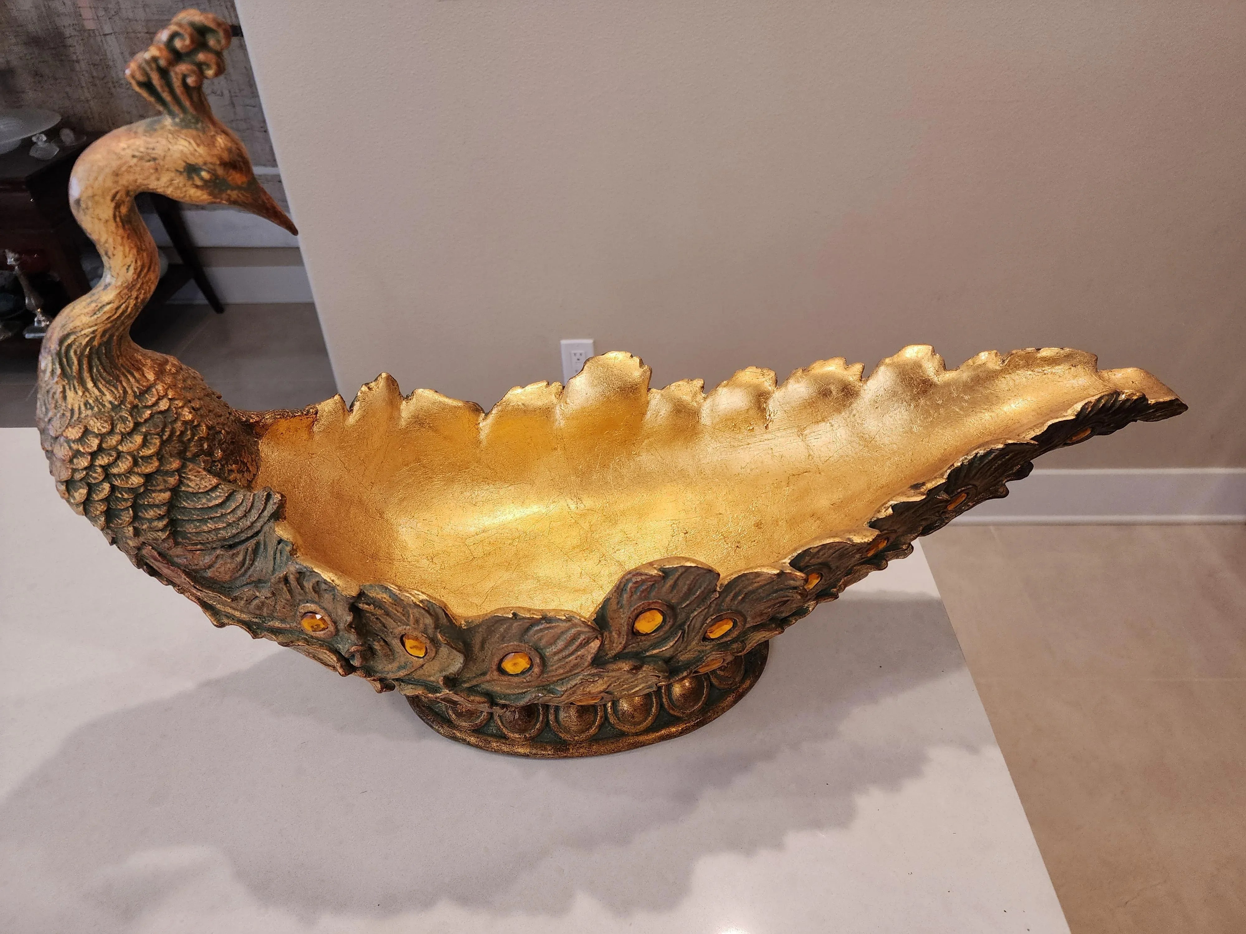1980s Vintage Peacock Centerpiece Bowl, detail 4