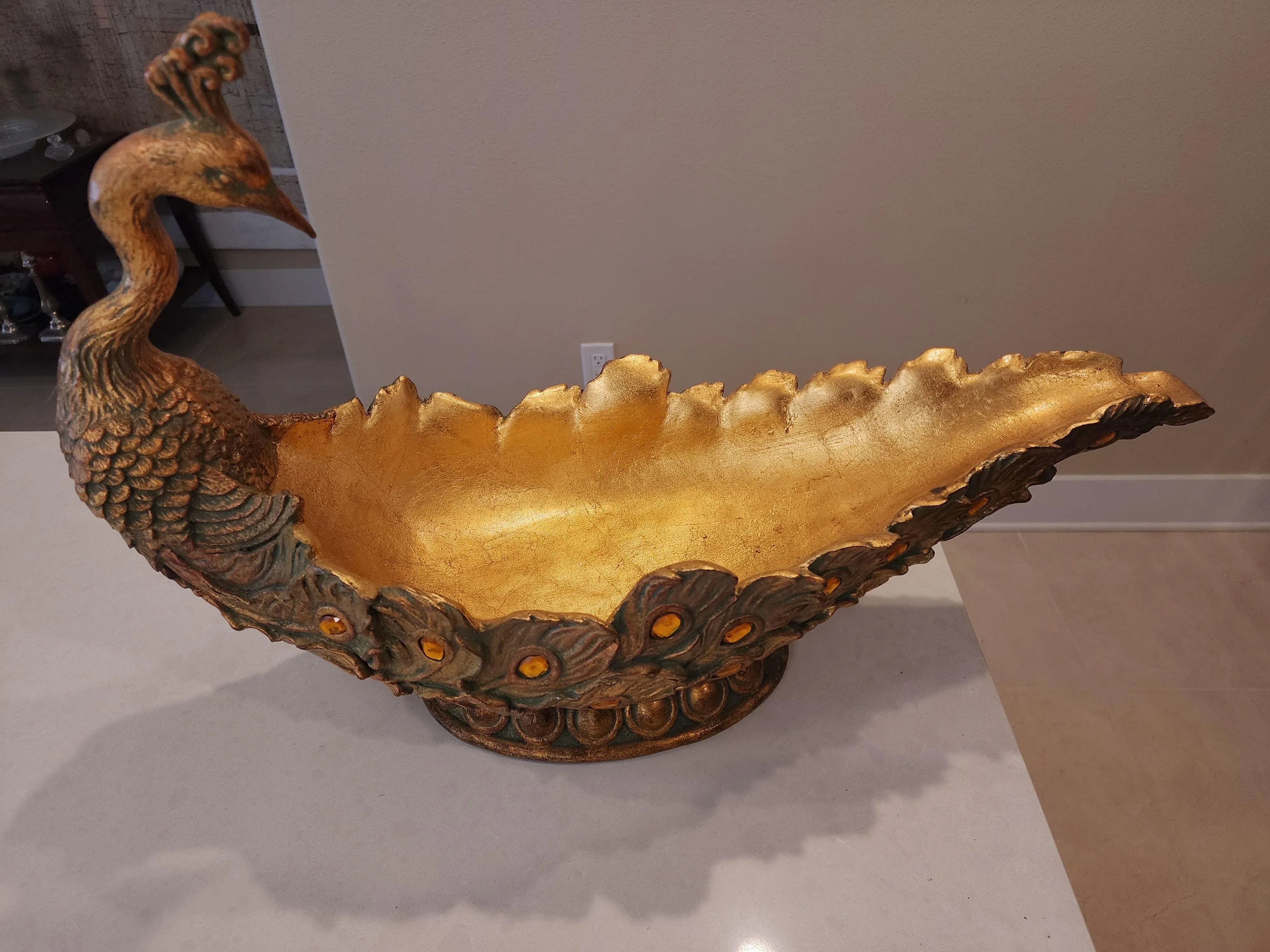 1980s Vintage Peacock Centerpiece Bowl, detail 5