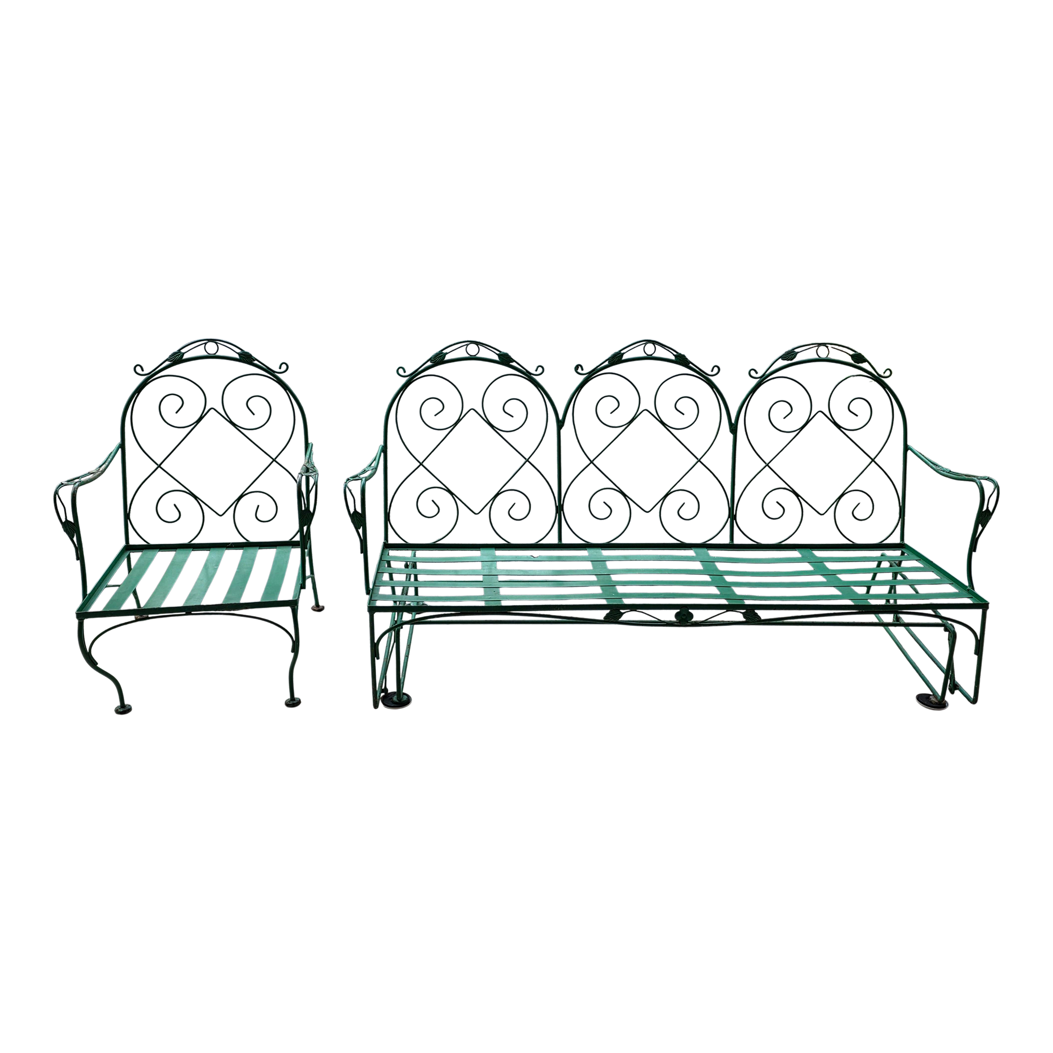 Meadowcraft Style Vintage Outdoor Wrought Iron Sofa & Chair, 2 Pieces