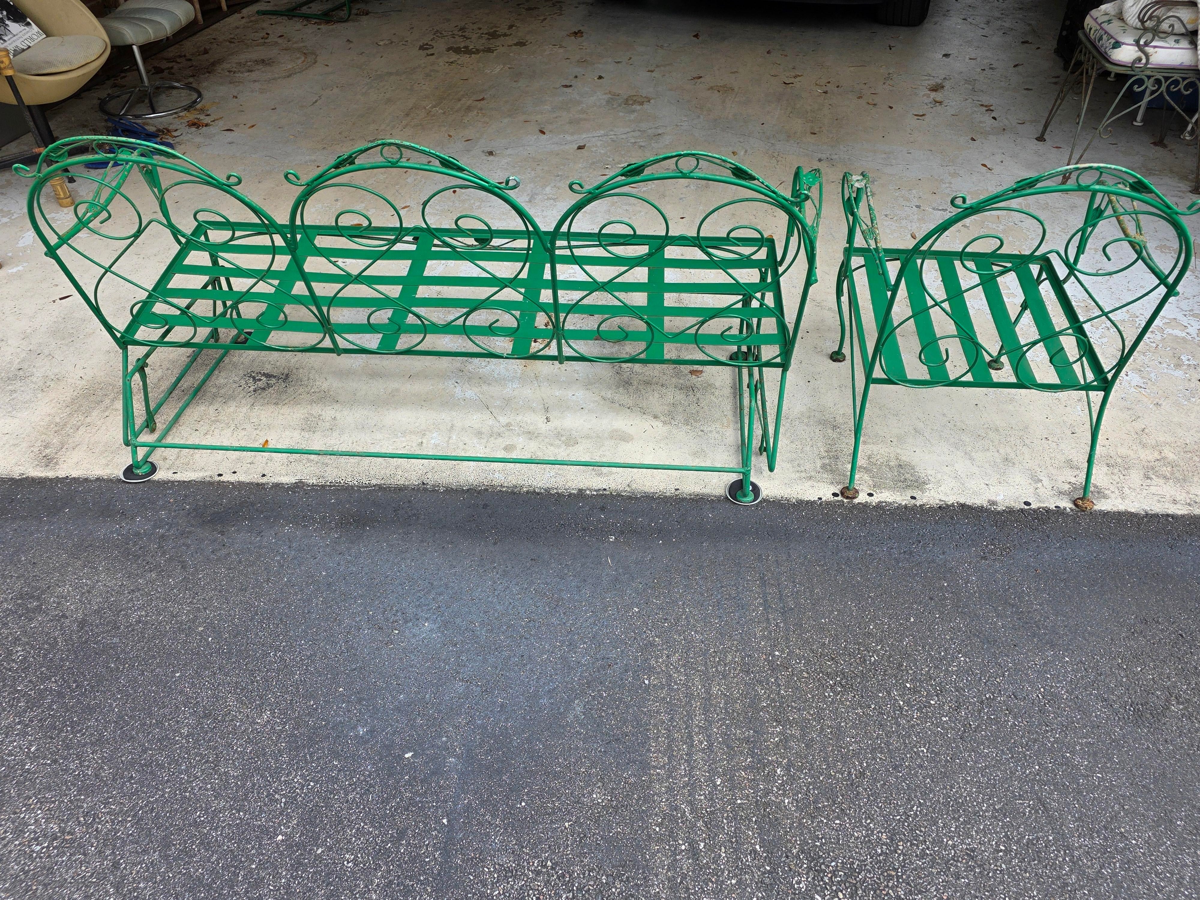 Meadowcraft Style Vintage Outdoor Wrought Iron Sofa & Chair, 2 Pieces, detail 3