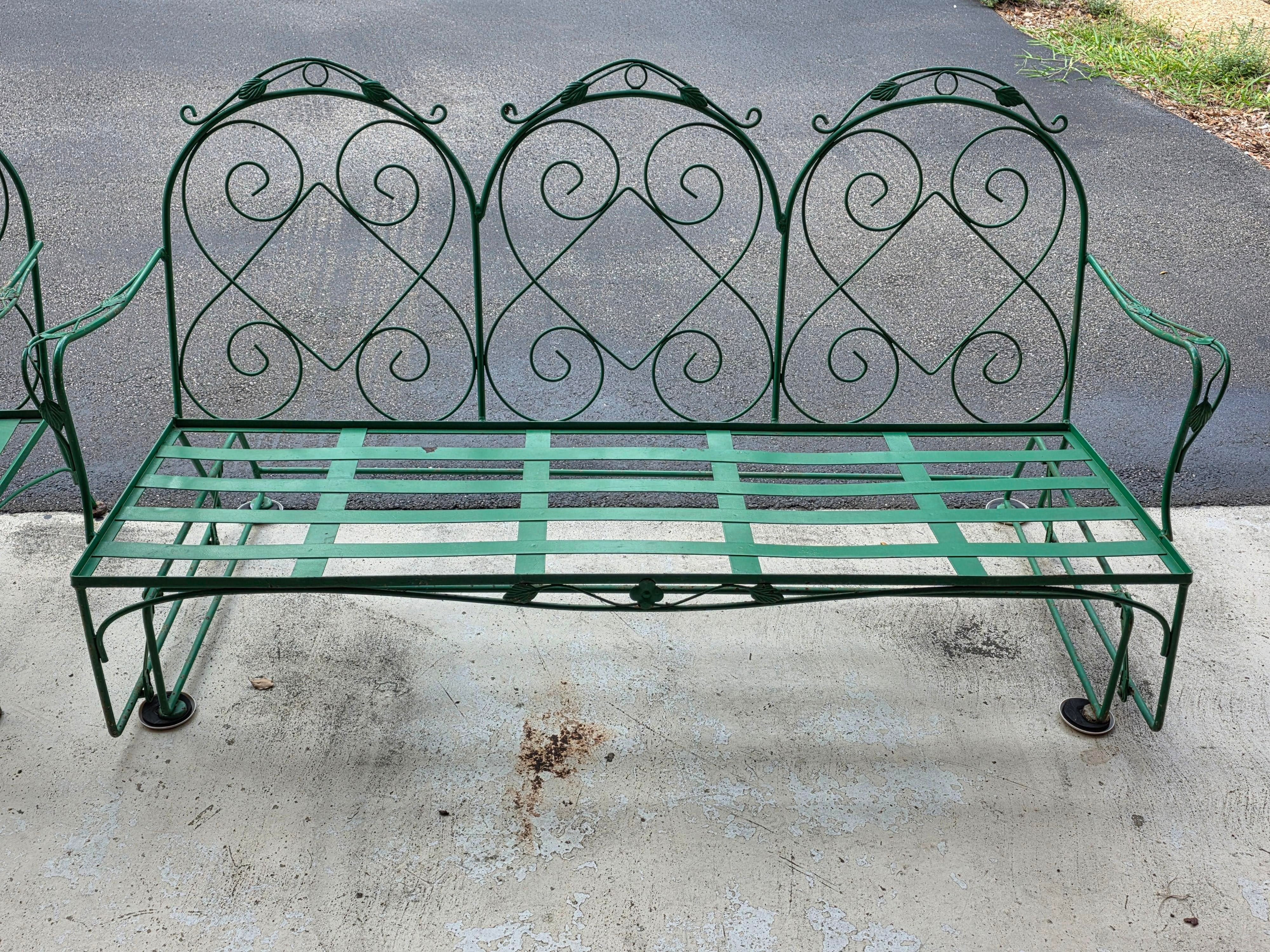 Meadowcraft Style Vintage Outdoor Wrought Iron Sofa & Chair, 2 Pieces, detail 4