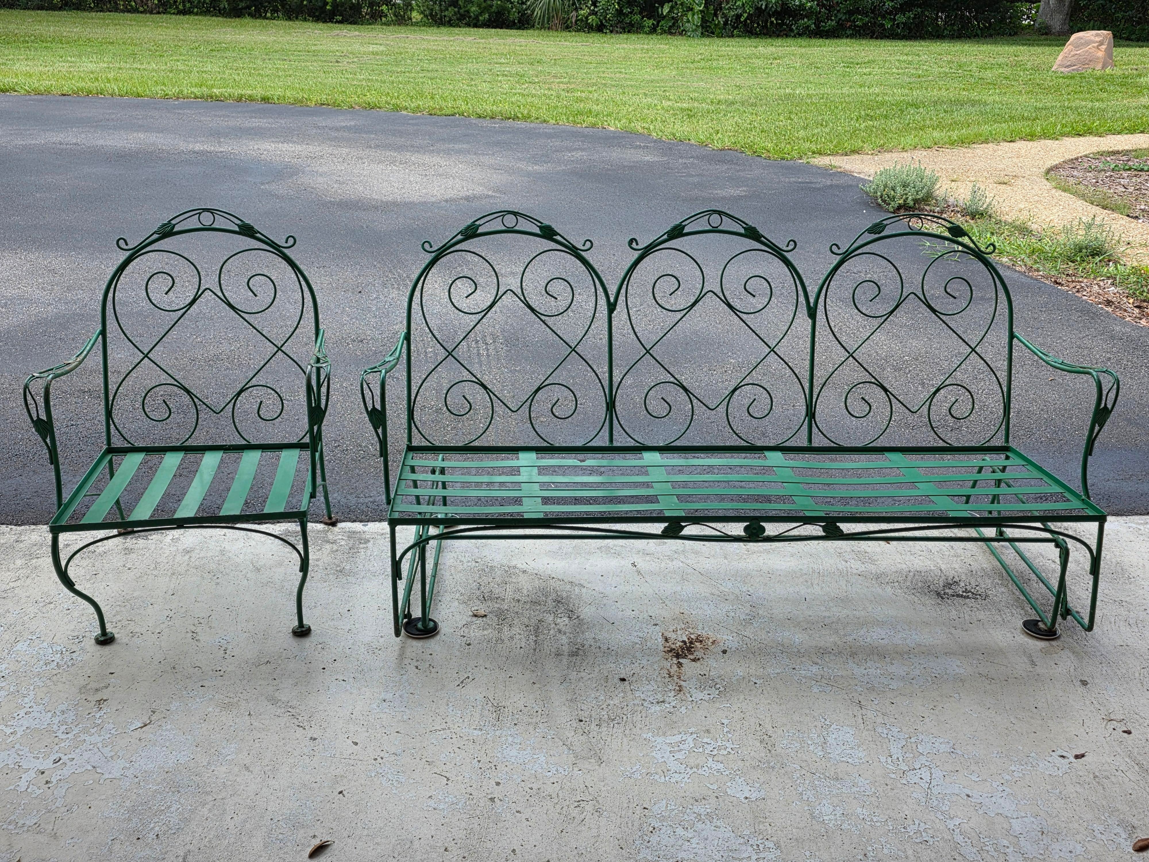 Meadowcraft Style Vintage Outdoor Wrought Iron Sofa & Chair, 2 Pieces, detail 5