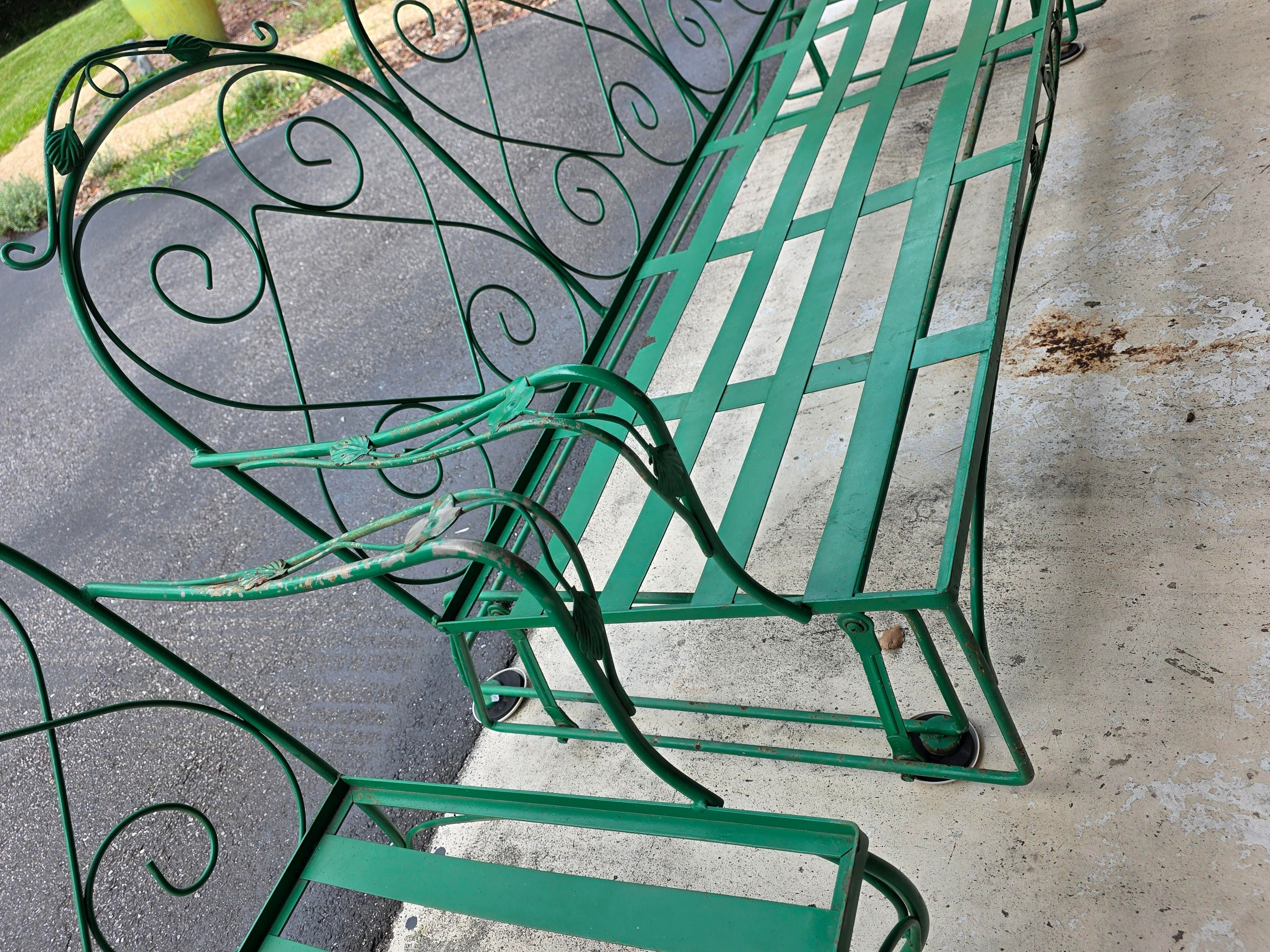 Meadowcraft Style Vintage Outdoor Wrought Iron Sofa & Chair, 2 Pieces, detail 8