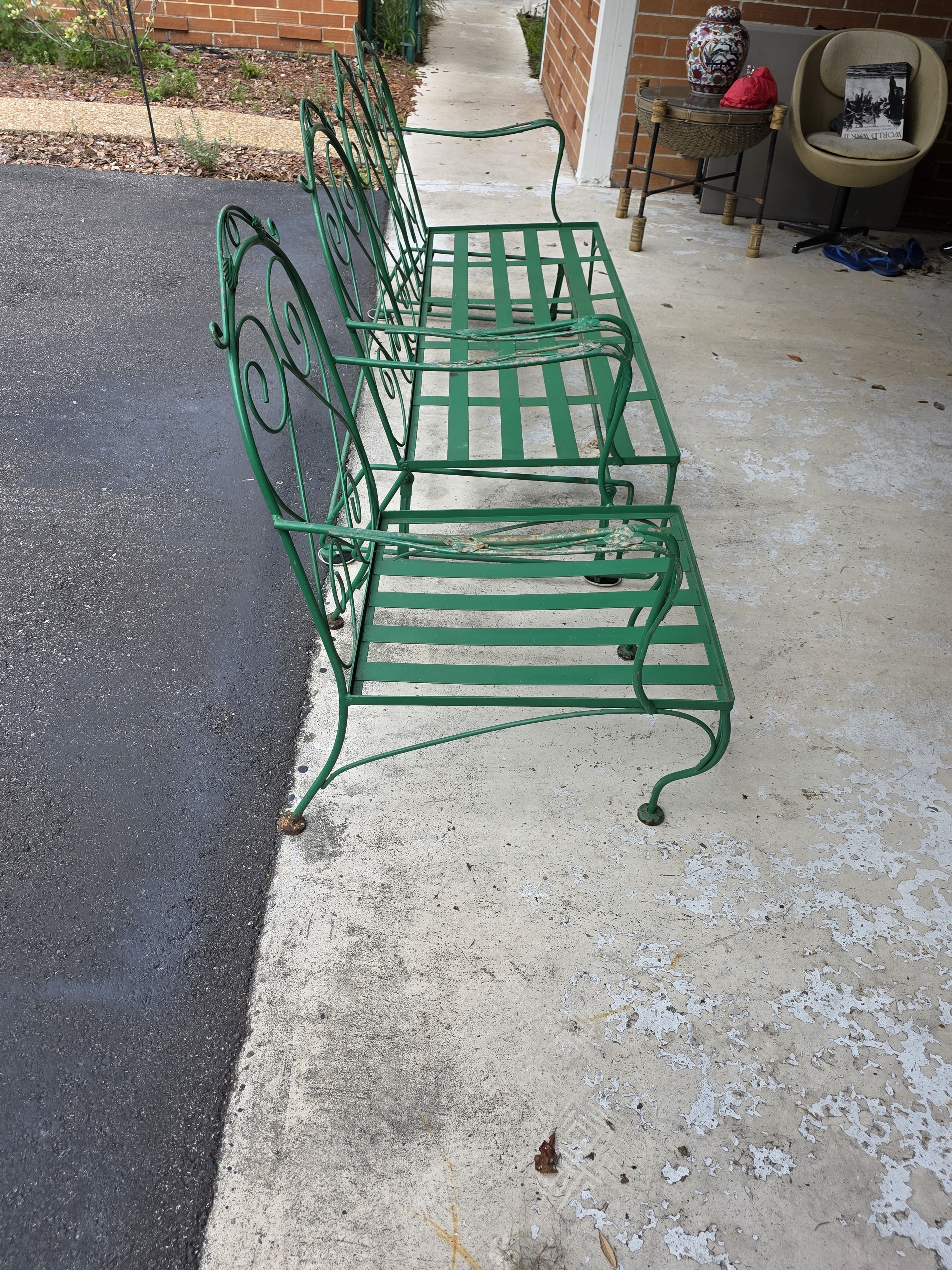 Meadowcraft Style Vintage Outdoor Wrought Iron Sofa & Chair, 2 Pieces, detail 9