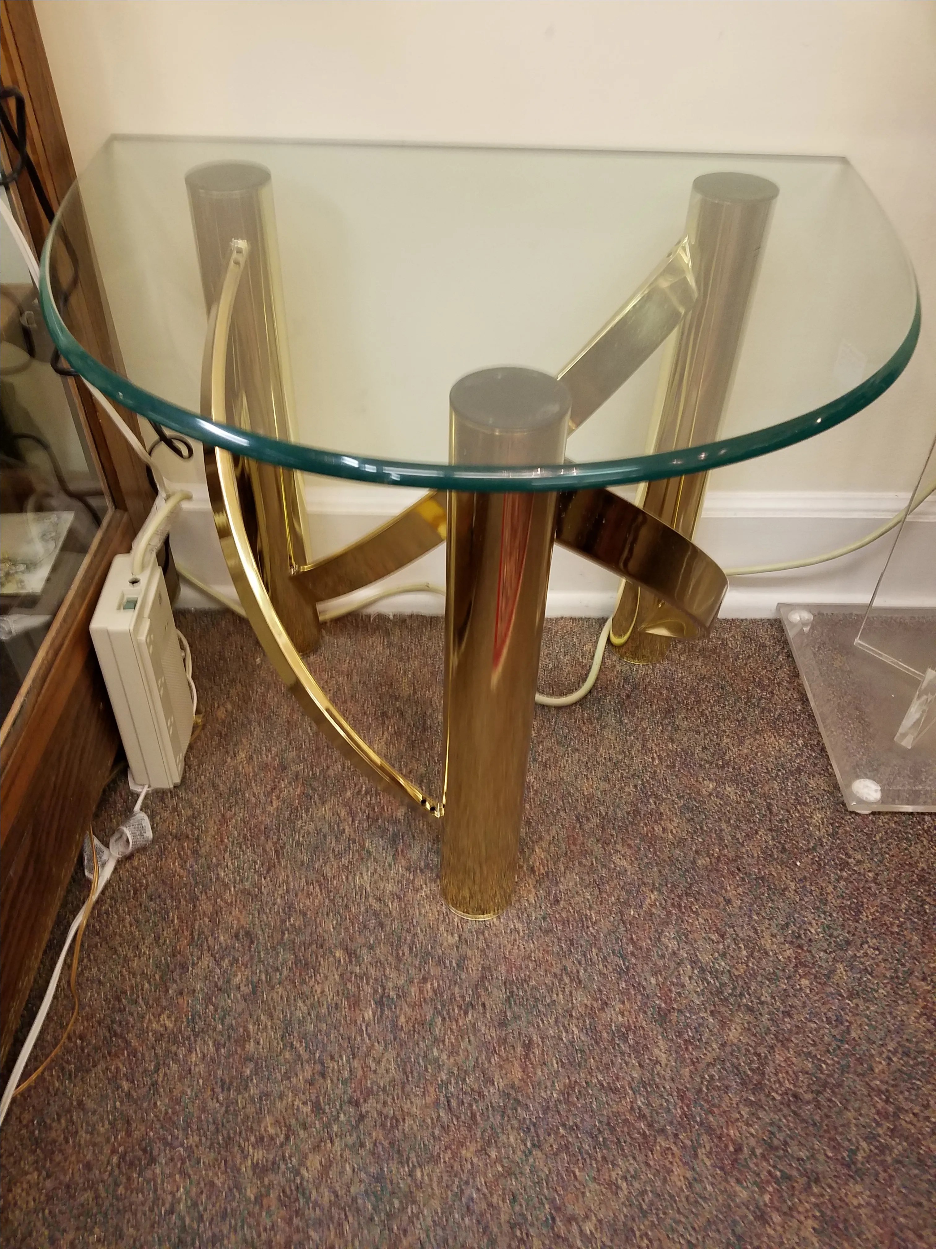Mid-Century Glass Top & Brass Twisted Base Table, detail 3