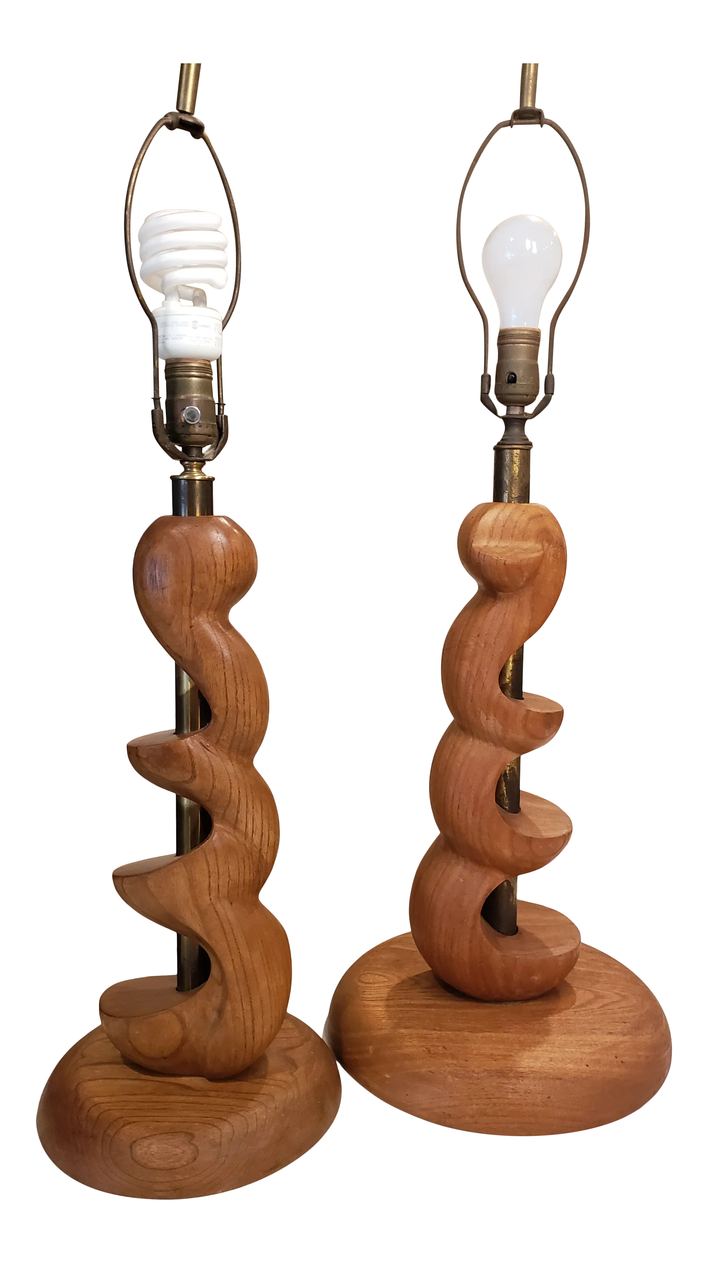 Mid-Century Organic Sculpture Form Wood Lamps - a Pair