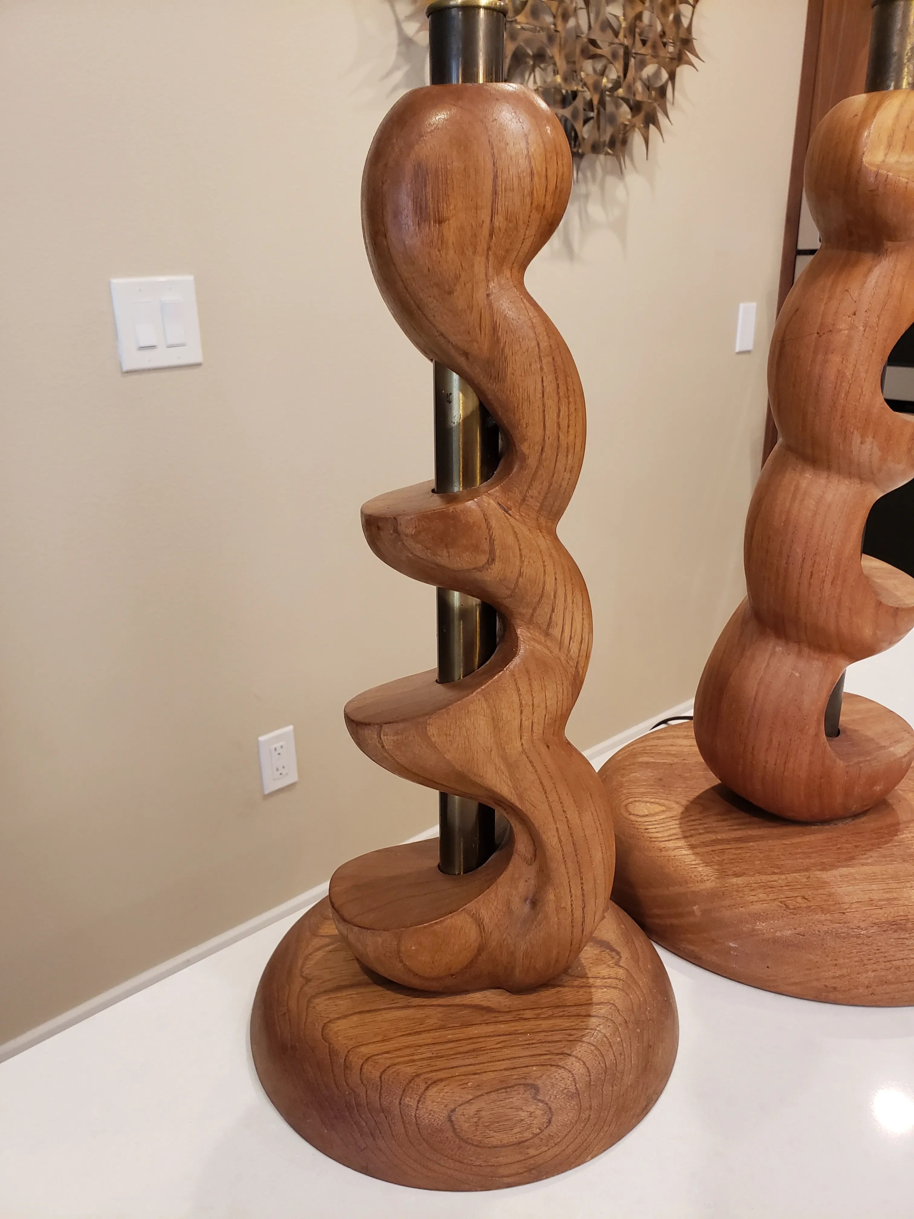 Mid-Century Organic Sculpture Form Wood Lamps - a Pair, detail 2