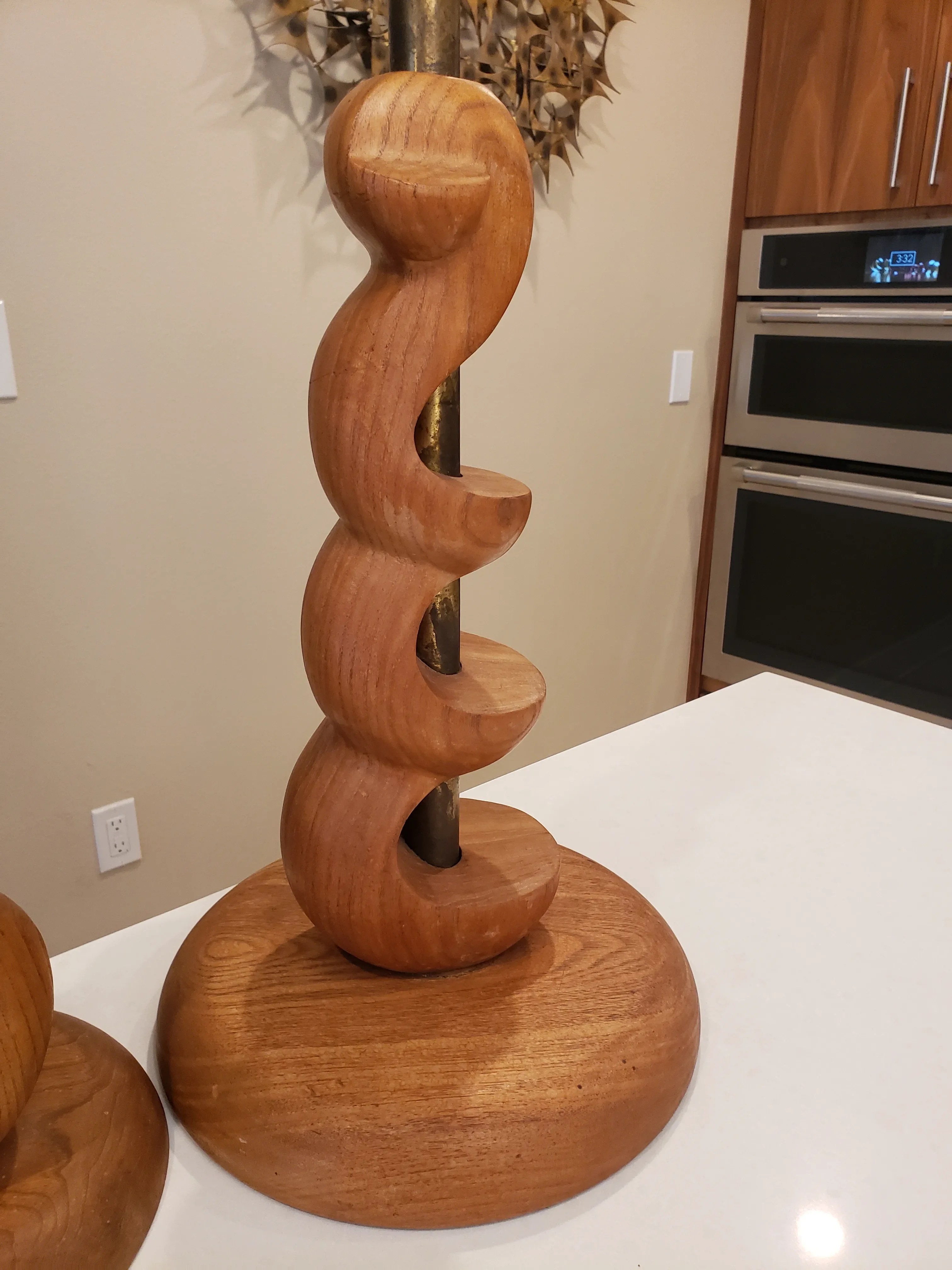 Mid-Century Organic Sculpture Form Wood Lamps - a Pair, detail 3