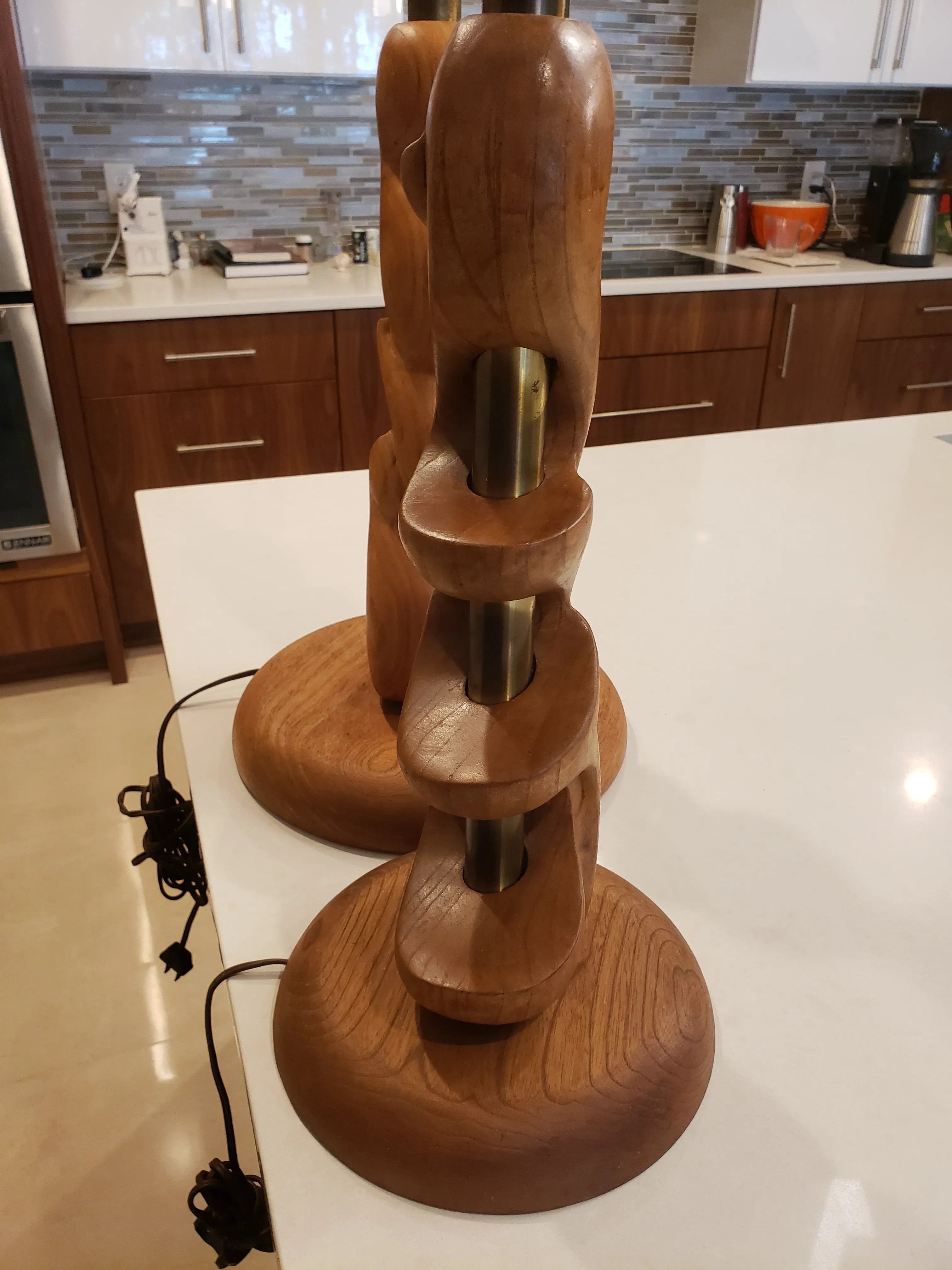 Mid-Century Organic Sculpture Form Wood Lamps - a Pair, detail 4