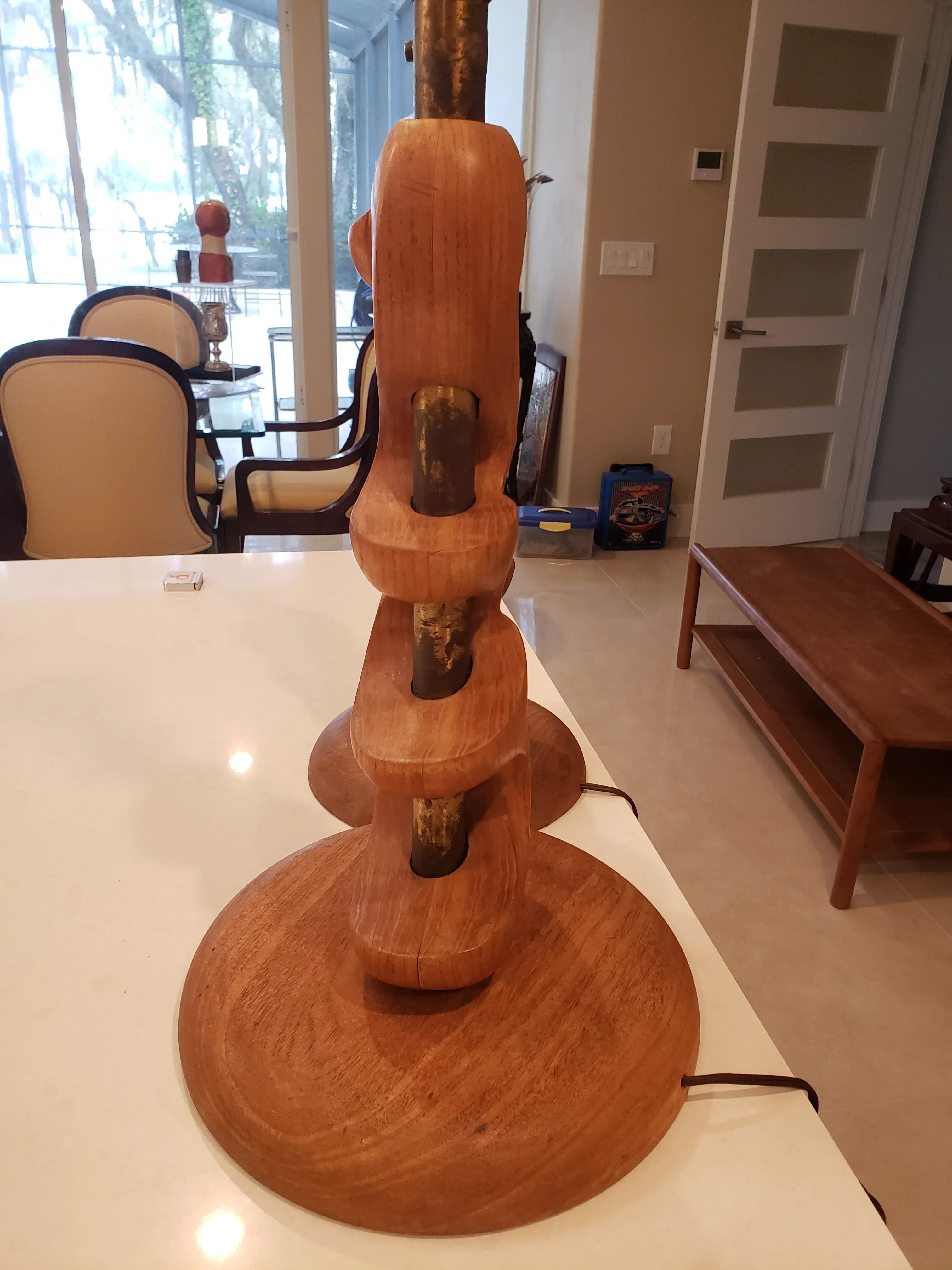 Mid-Century Organic Sculpture Form Wood Lamps - a Pair, detail 5