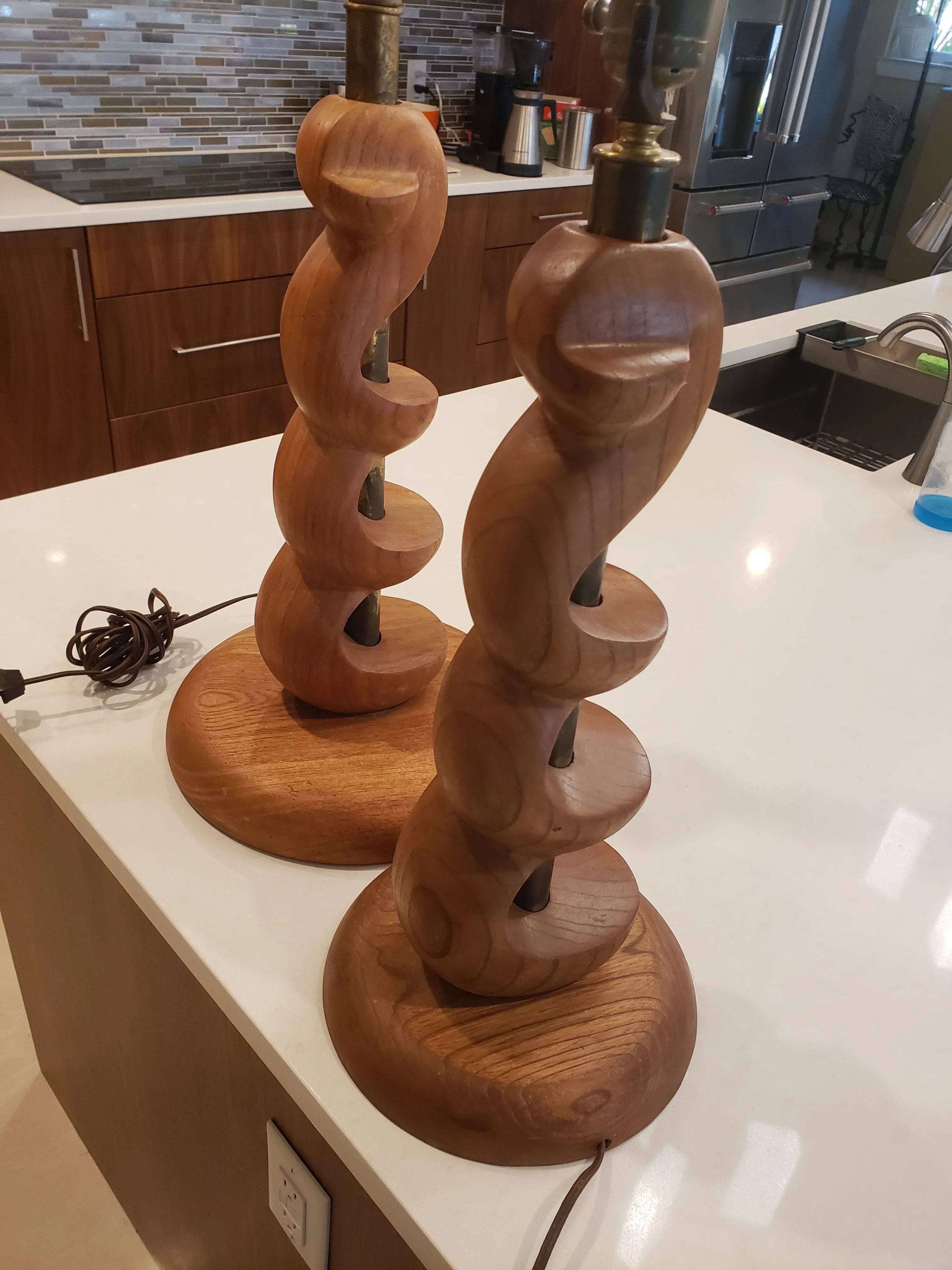 Mid-Century Organic Sculpture Form Wood Lamps - a Pair, detail 7