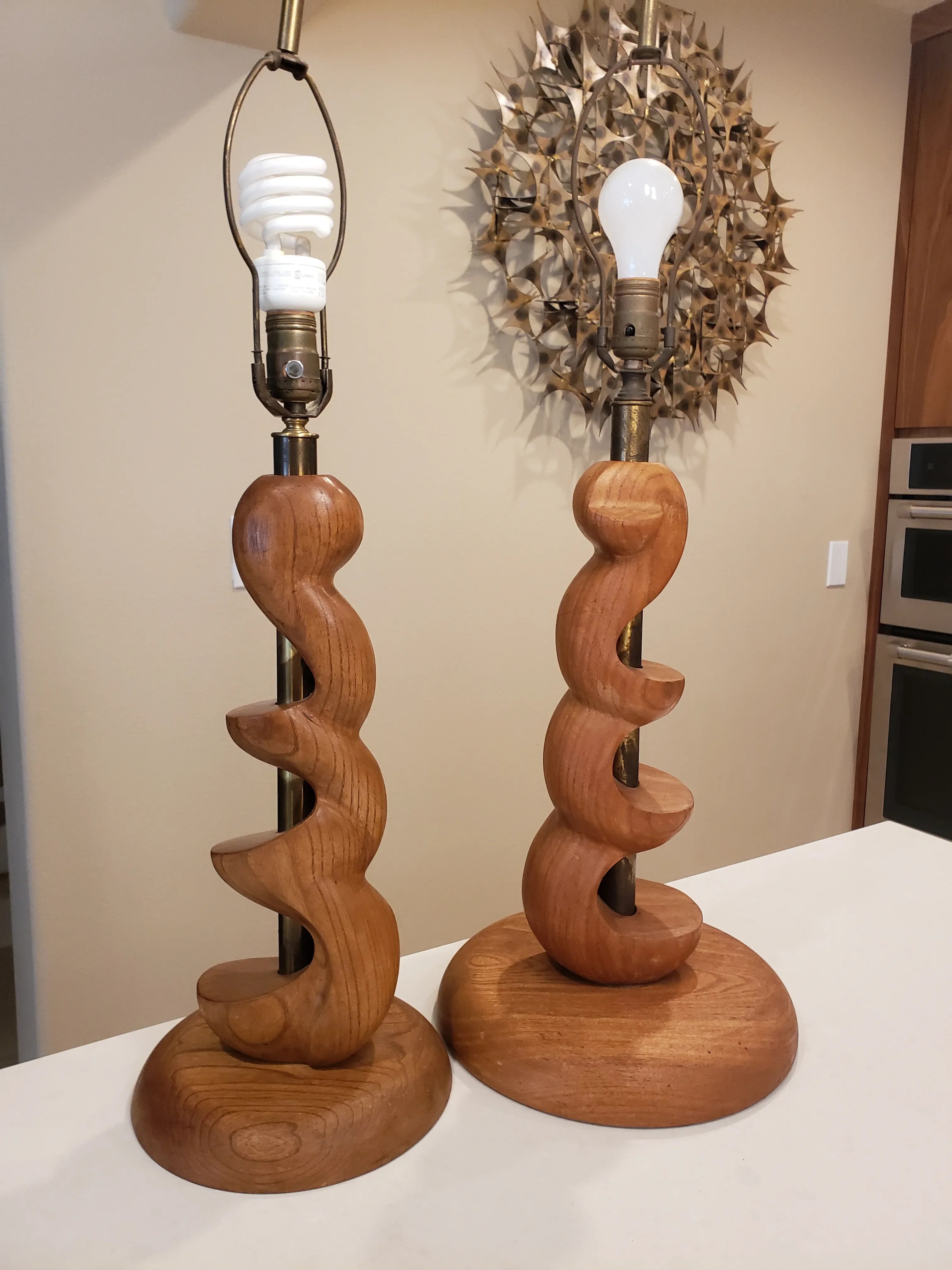 Mid-Century Organic Sculpture Form Wood Lamps - a Pair, detail 8