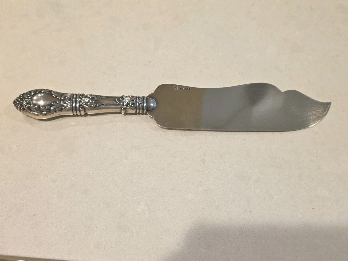1900s Serving Knife Solid Sterling Silver Rococo Large 10 3/4" Rare