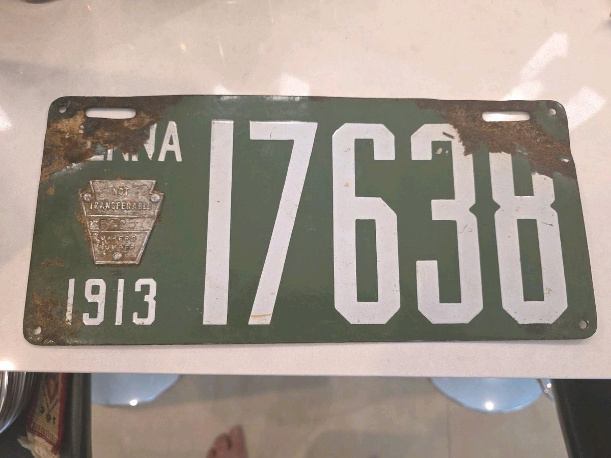 1913  PORCELAIN PENNSYLVANIA LICENSE PLATE VINTAGE AUTOMOBILIA   