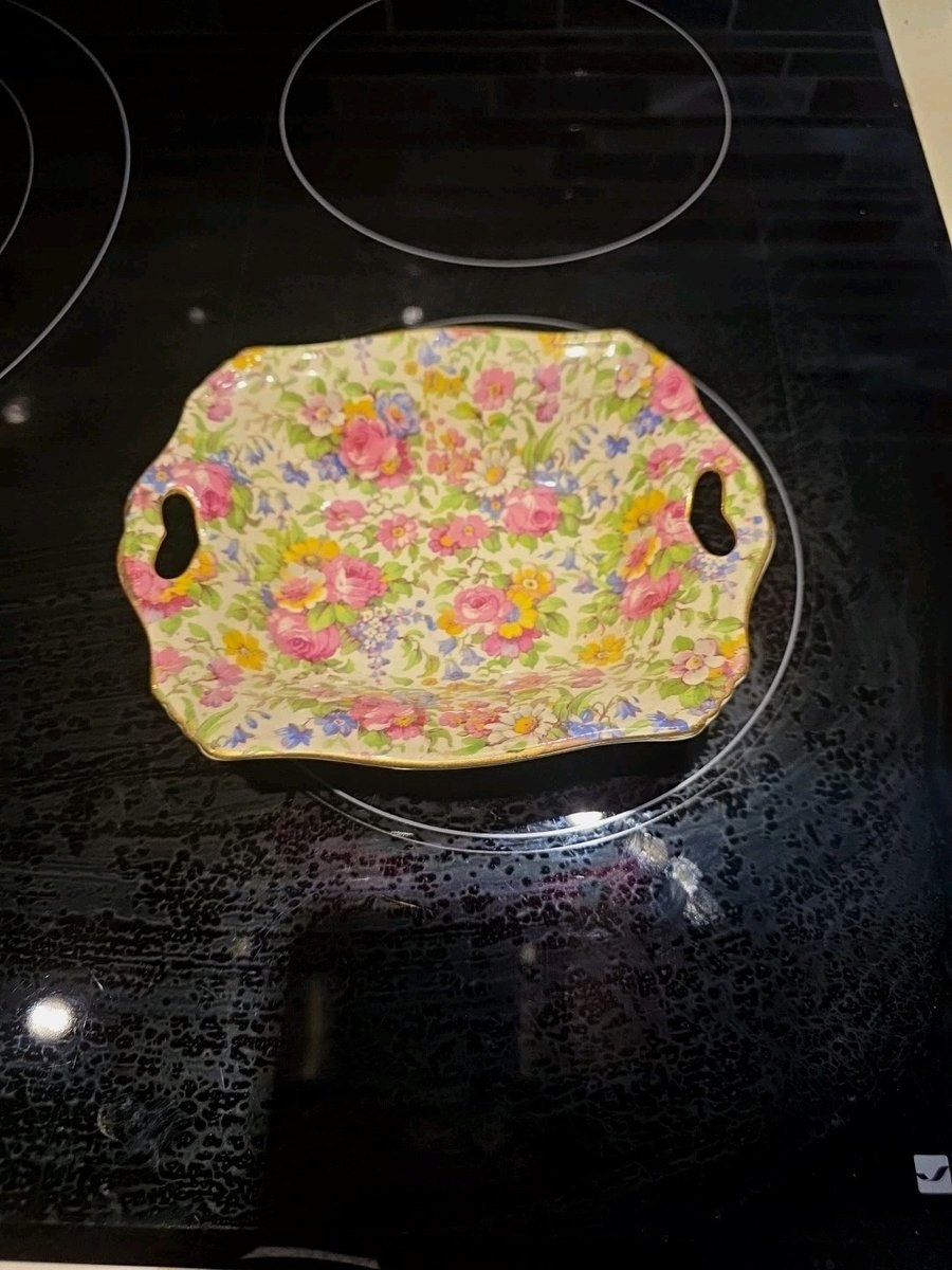 1930s Wright Tyndale van Roden SUMMERTIME Chintz Pottery Bon Bon Dish 7"