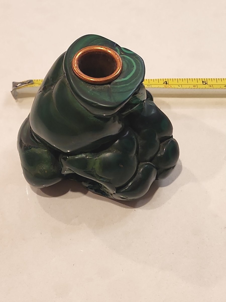 4" Polished Bull's Eye Malachite Stalactite Cigarette Lighter Holder 