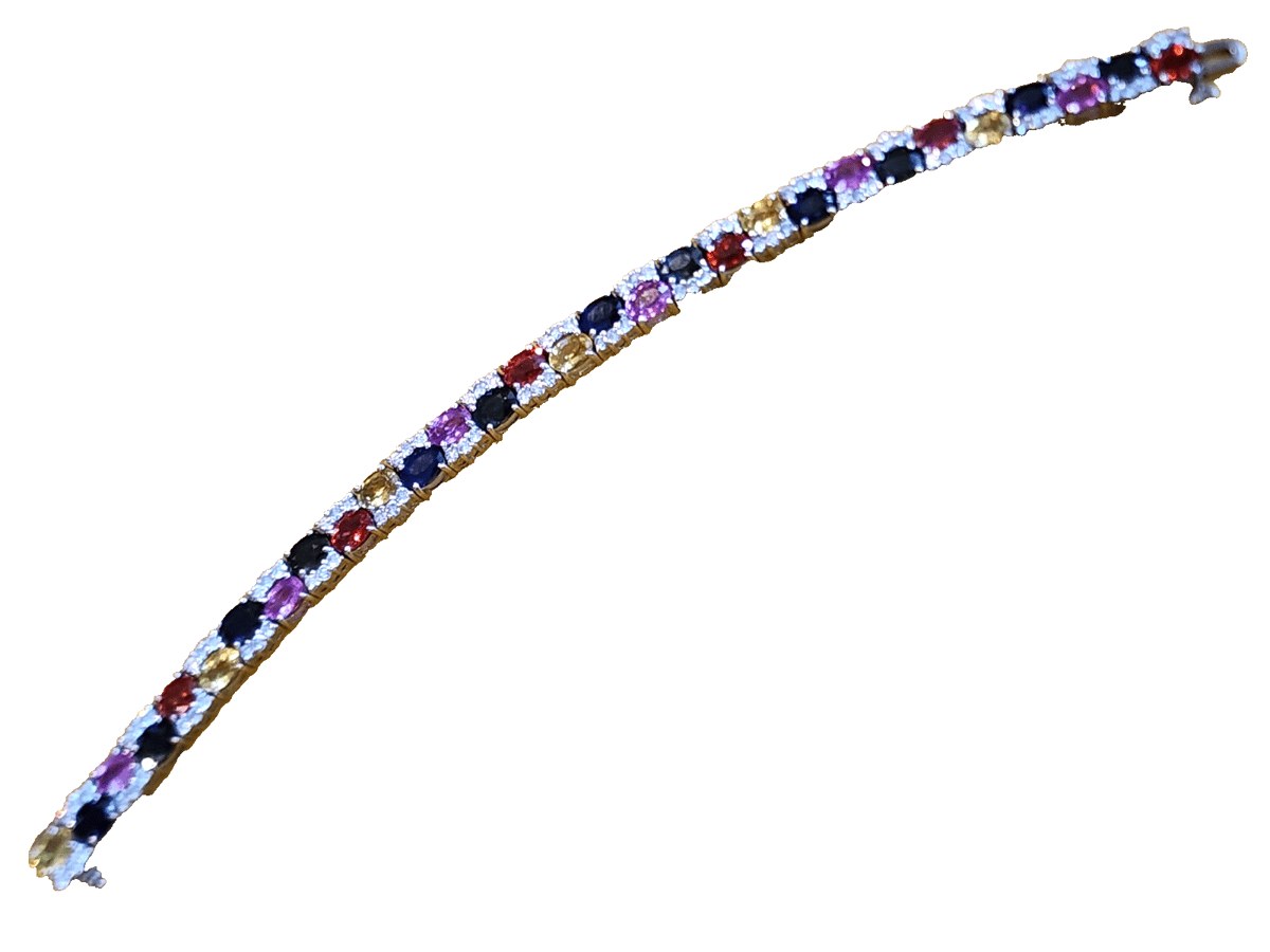 7" Sapphire Ruby Citrine Diamond Tennis Bracelet 14kt Gem Line