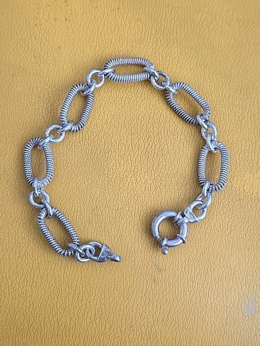 925 Sterling Silver Italy Twisted Design Oval Link Bracelet Heavy Chunky 